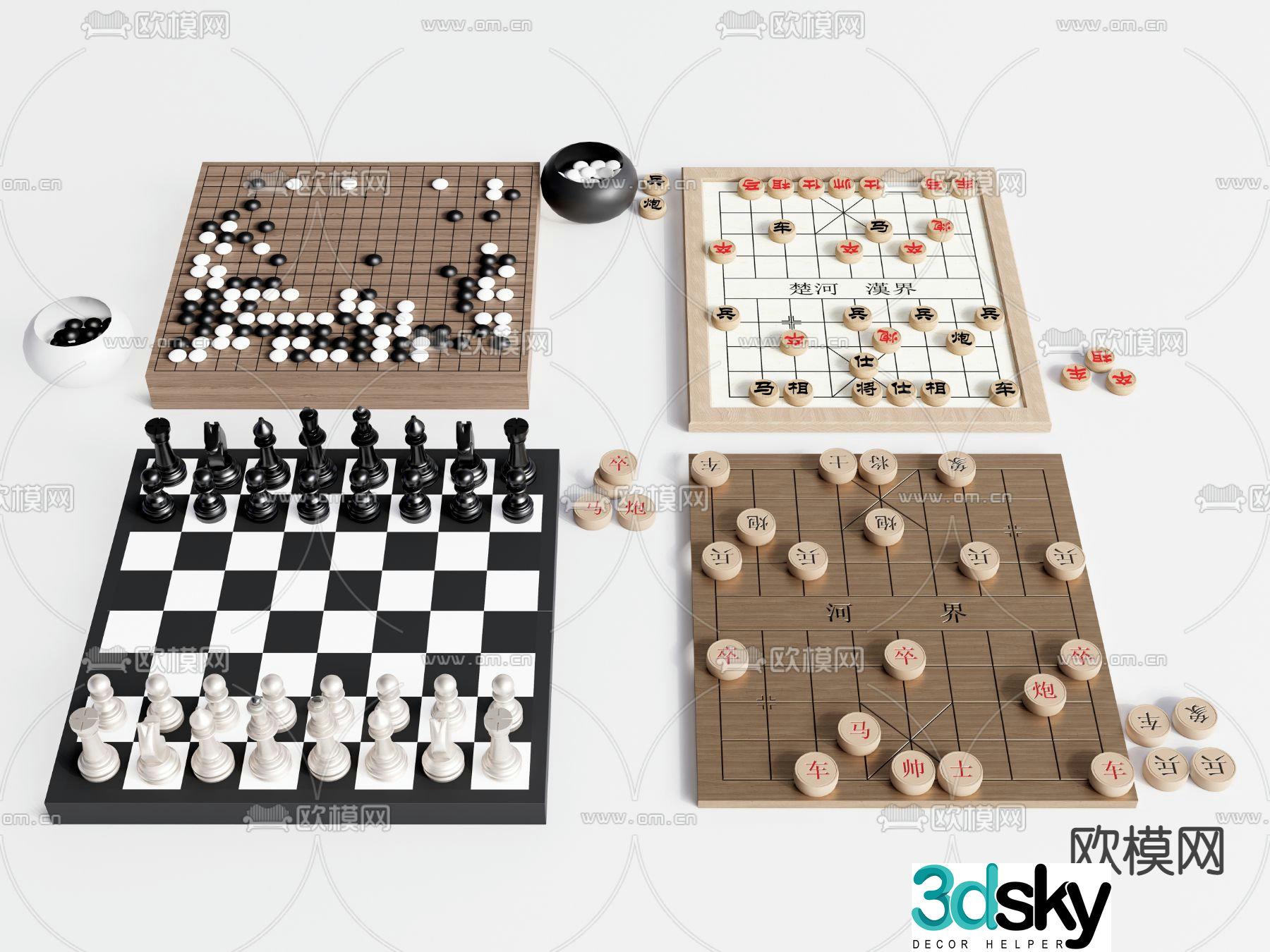 Modern Chinese Chess International Chess Go 3d model