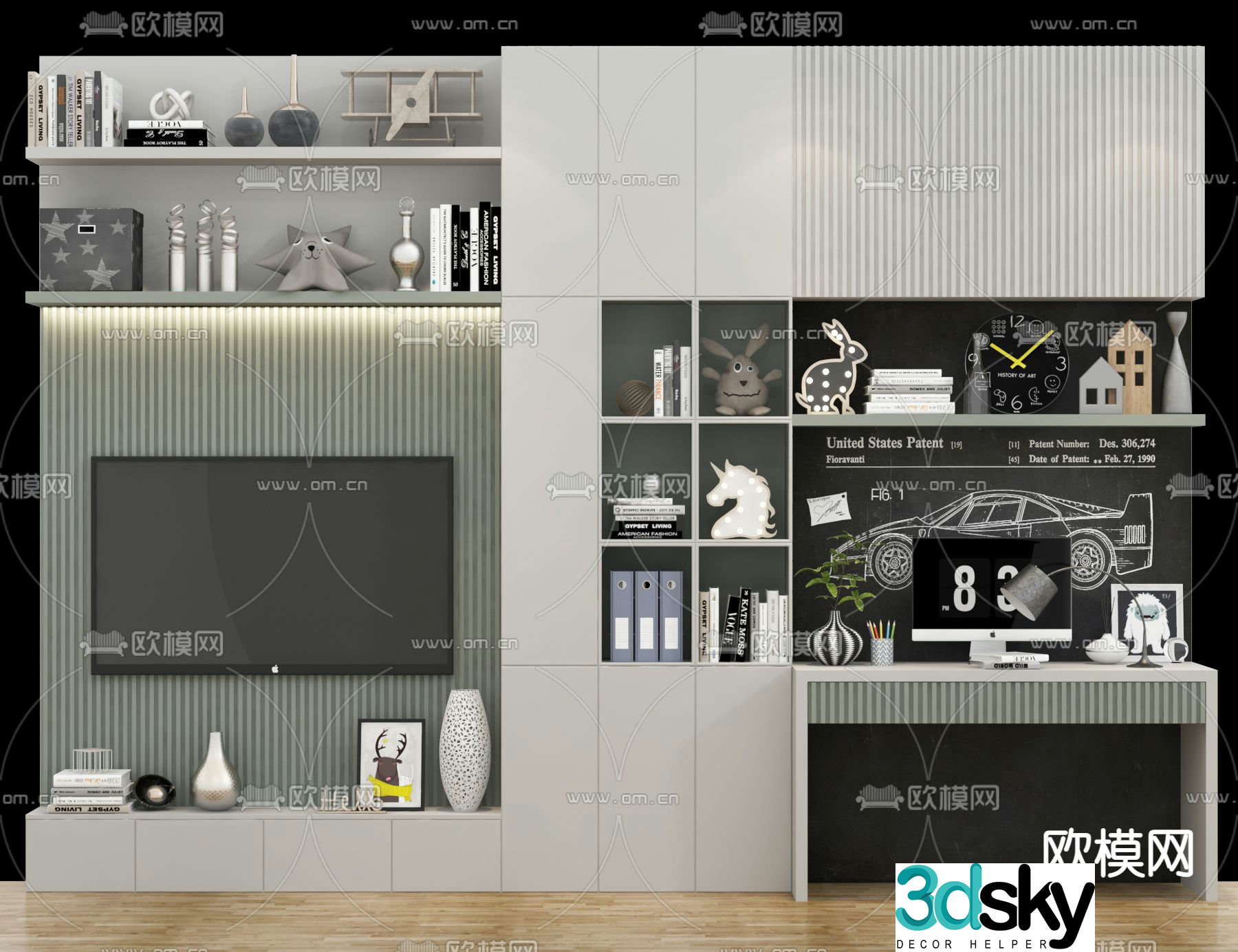 Modern children’s bookcase TV wall 3d model