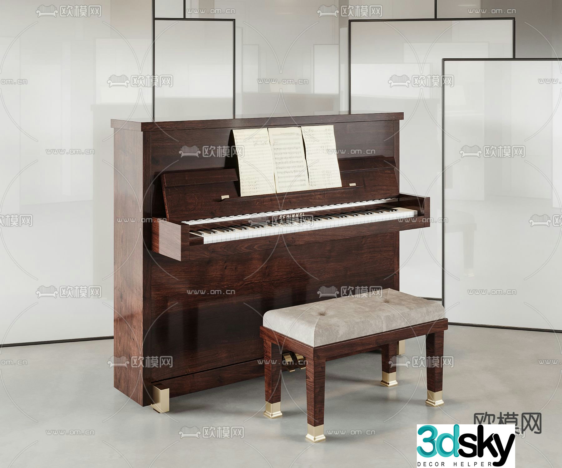 Modern solid wood piano 3d model