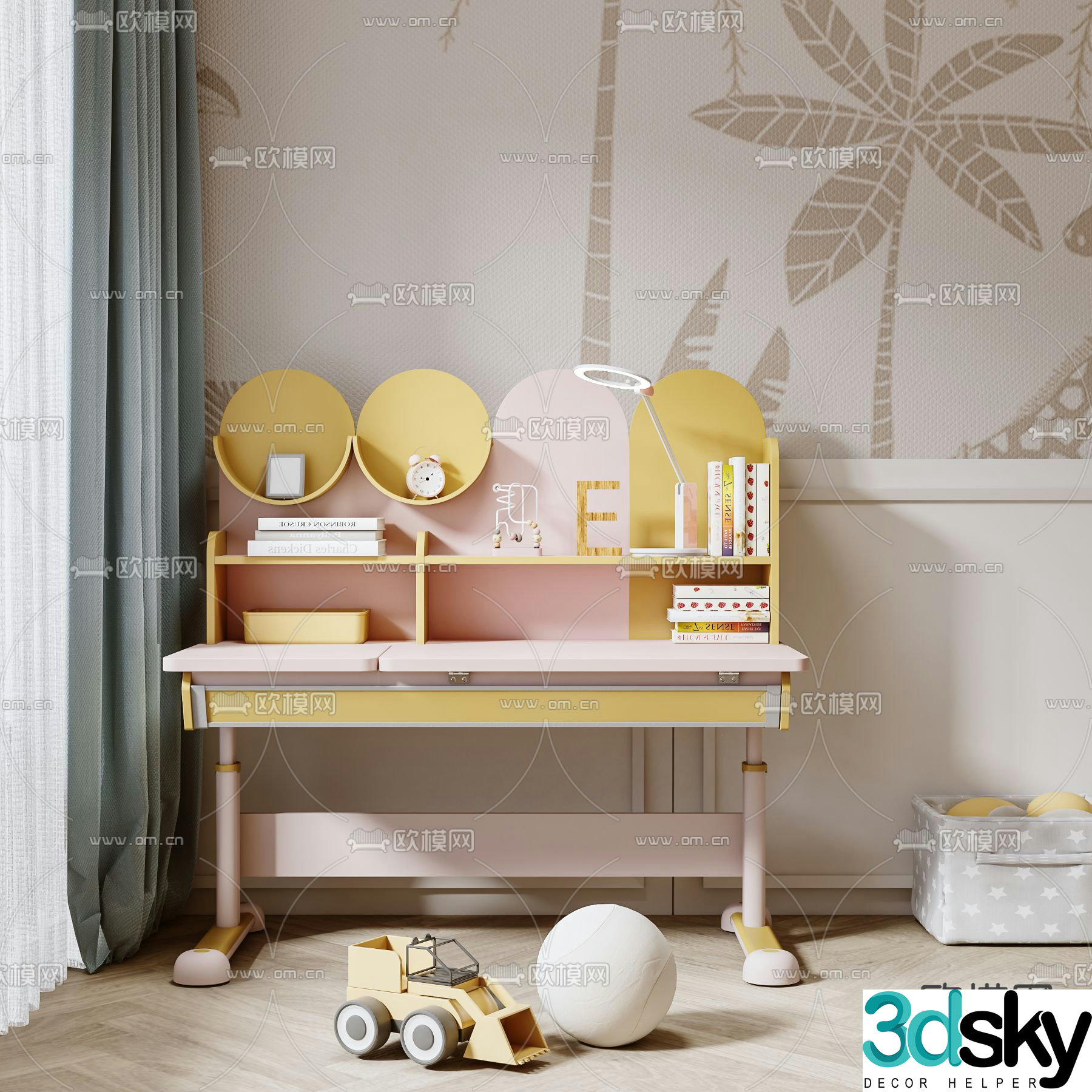 Modern children’s study table 3d model