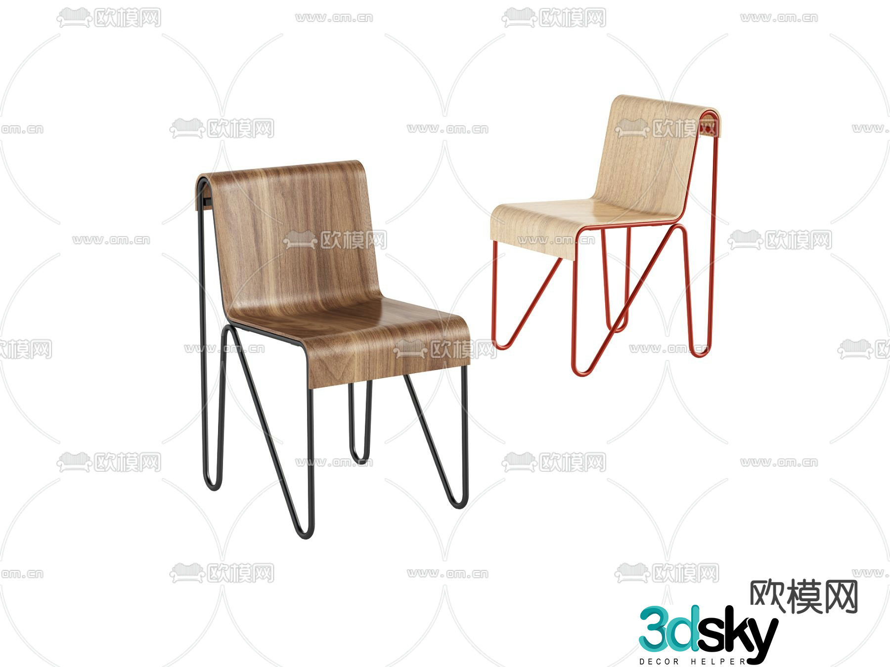 Cassina solid wood single chair 3d model