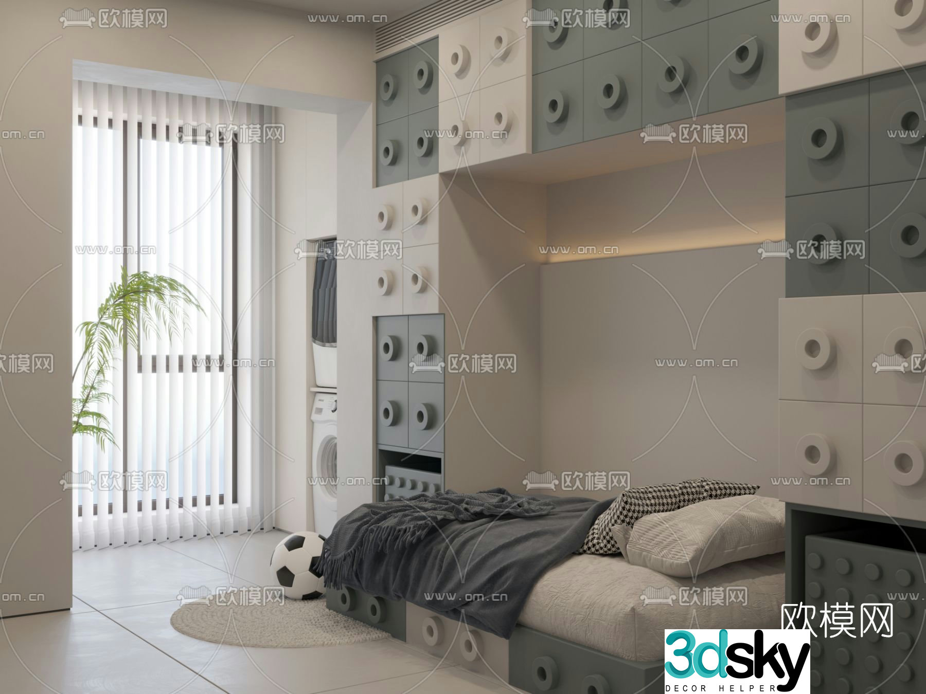Modern fabric children’s bed 3d model