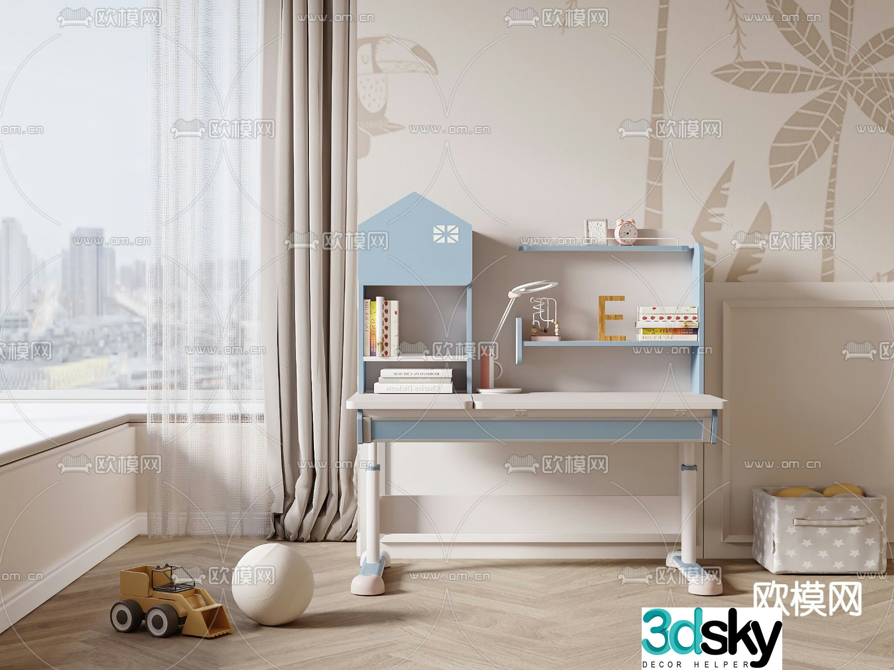 Modern children’s study table 3d model