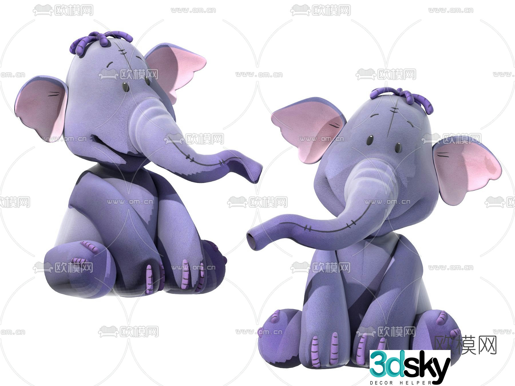 Modern elephant plush toy doll 3d model