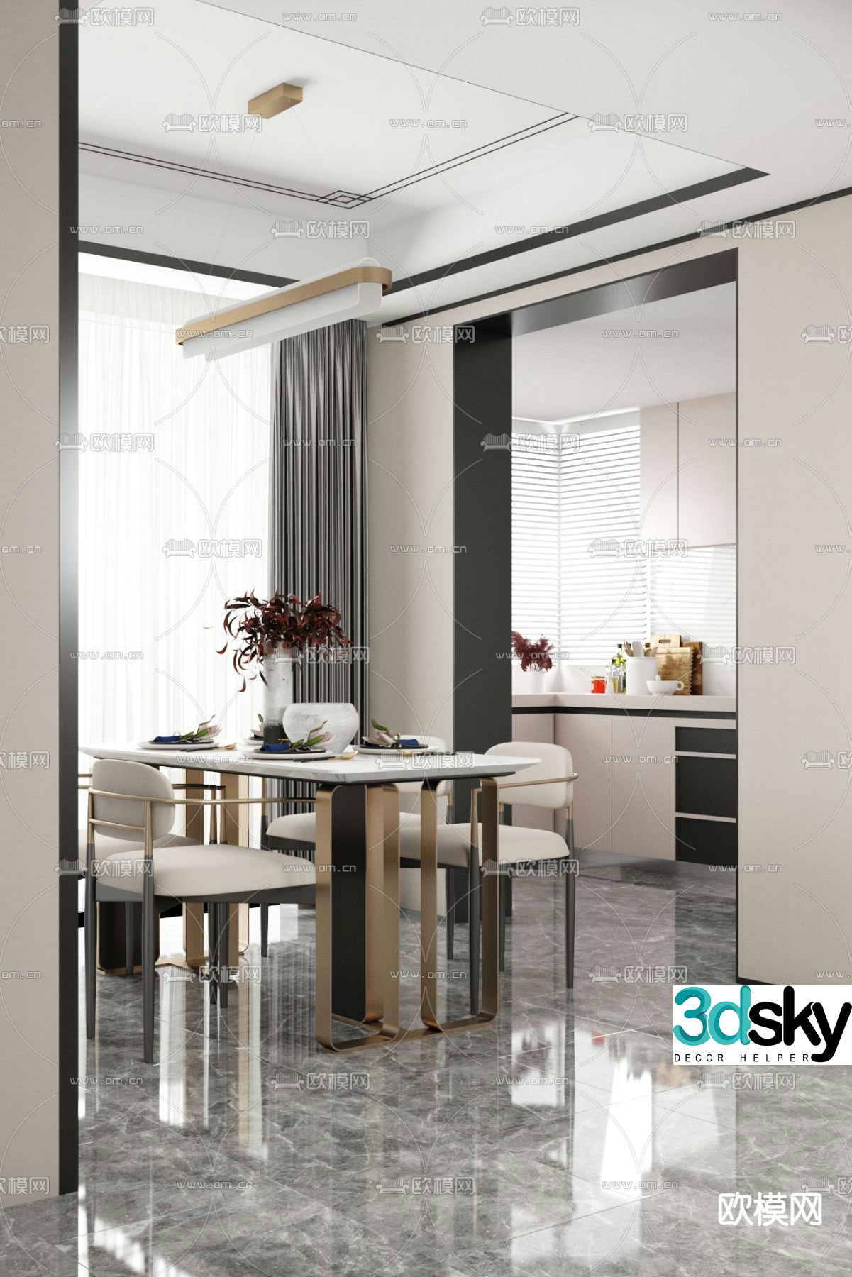 Paishang Design Modern Light Luxury Restaurant 3D Model
