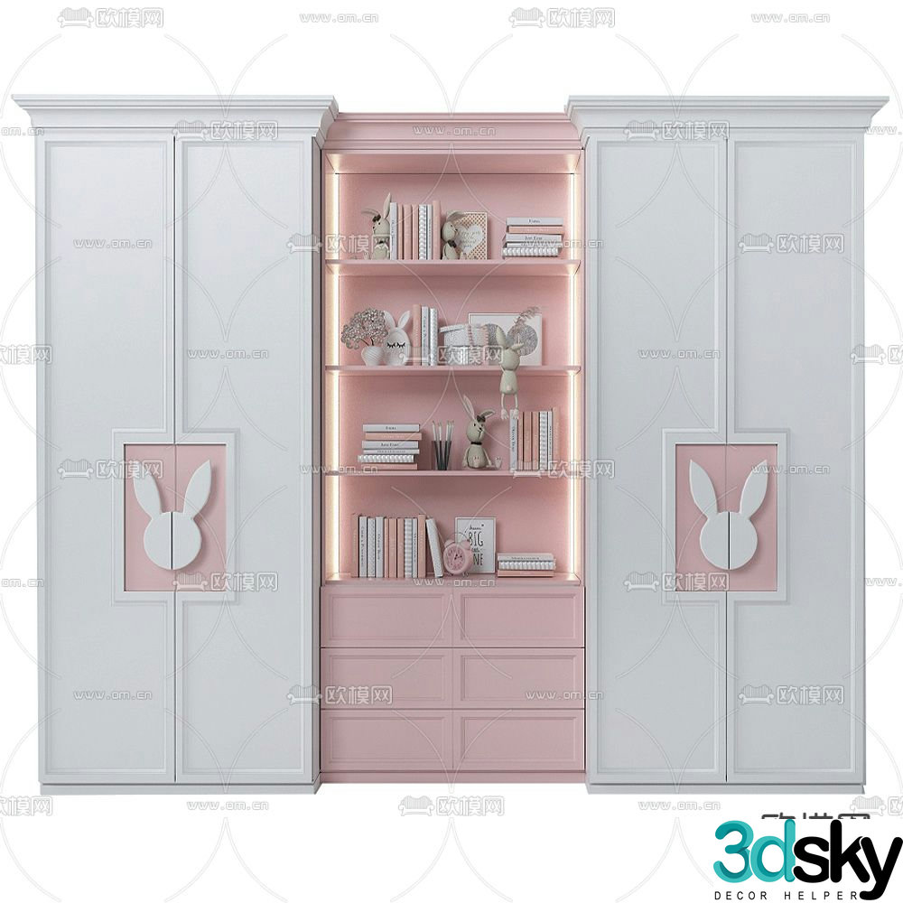 Modern children’s wardrobe bookcase 3d model