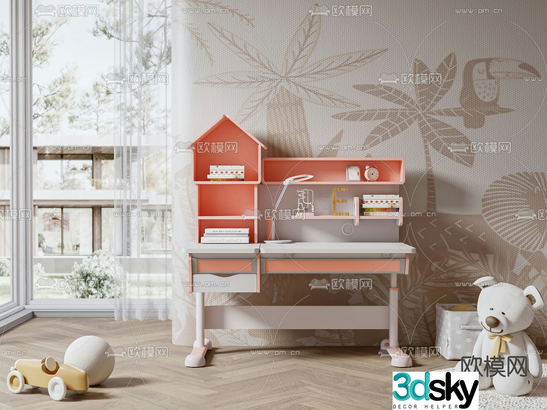 Modern children’s study table 3d model
