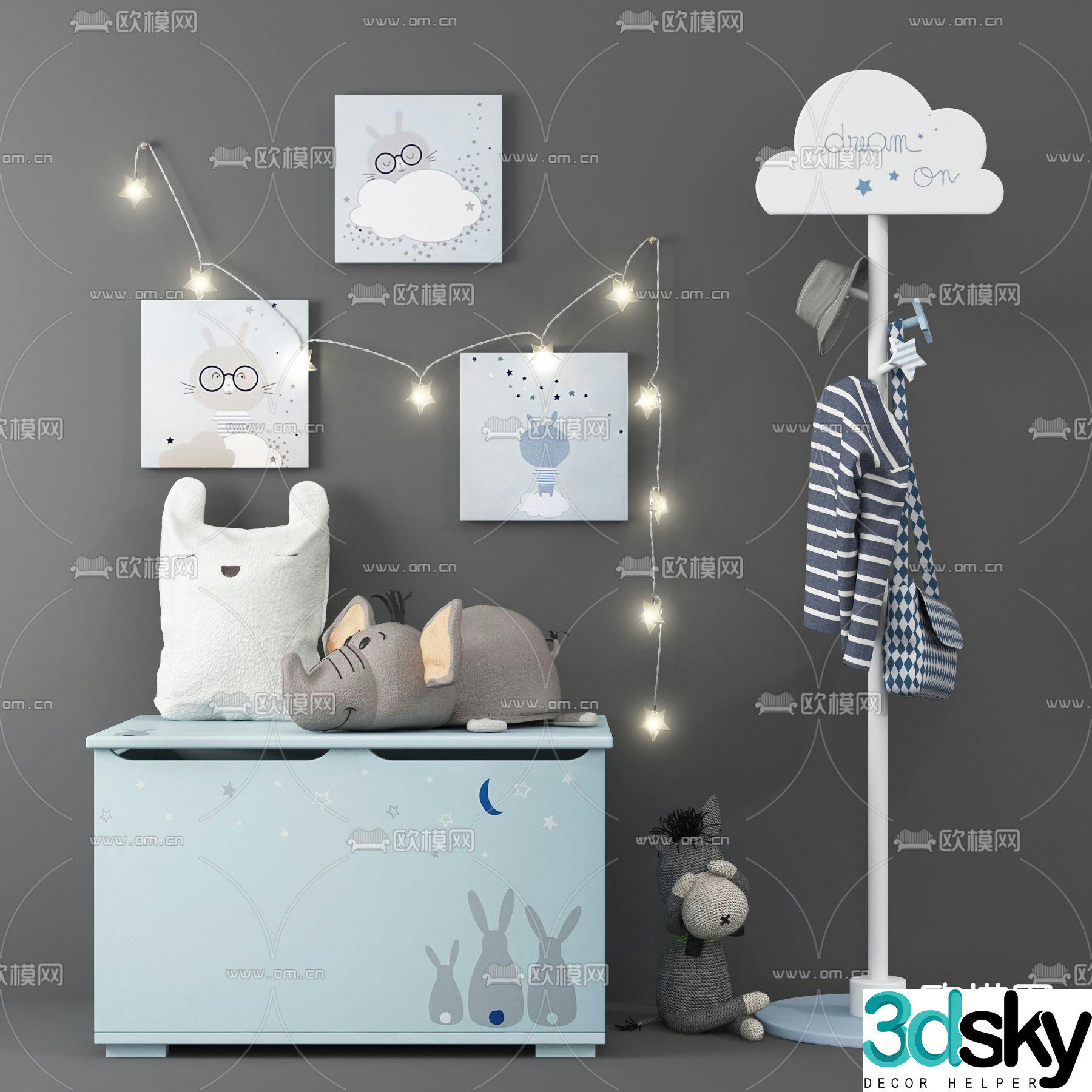 Modern children’s clothes hanger toy storage cabinet 3d model