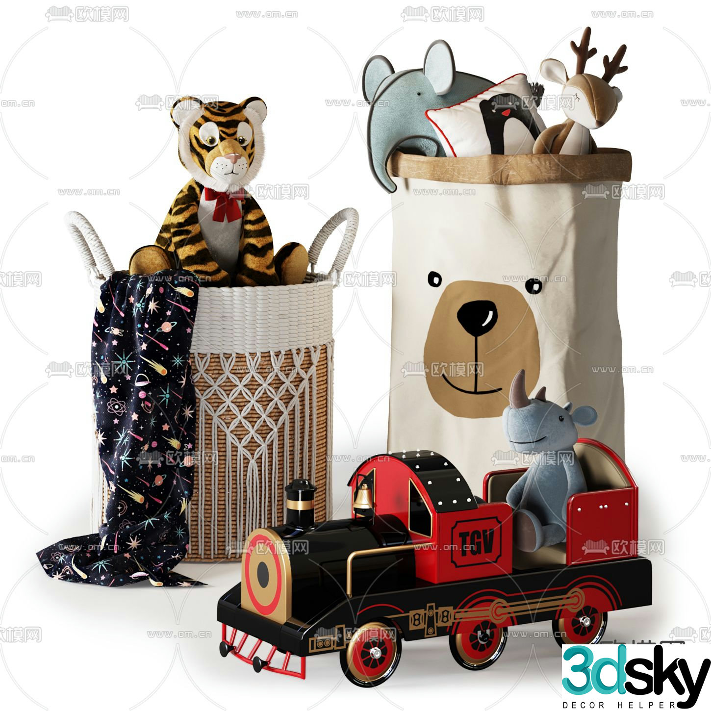 Modern children’s plush toy storage basket 3D model