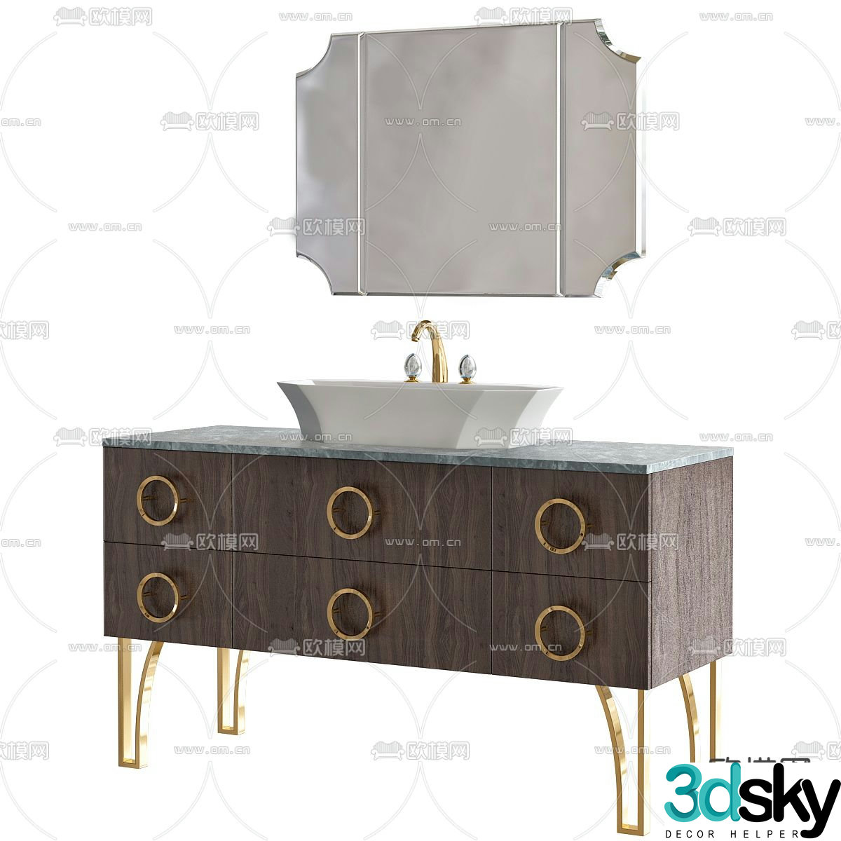 Simple European bathroom cabinet bathroom 3D model