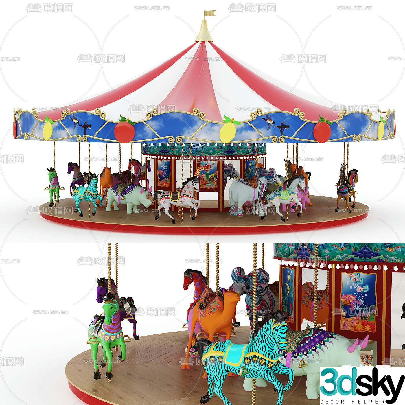 European style carousel amusement equipment 3D model