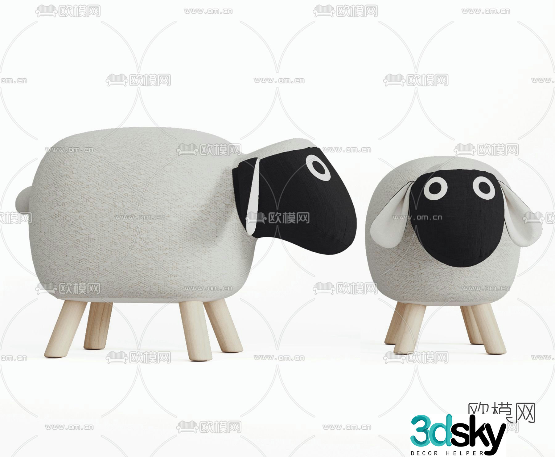 Modern fabric children’s stool 3d model