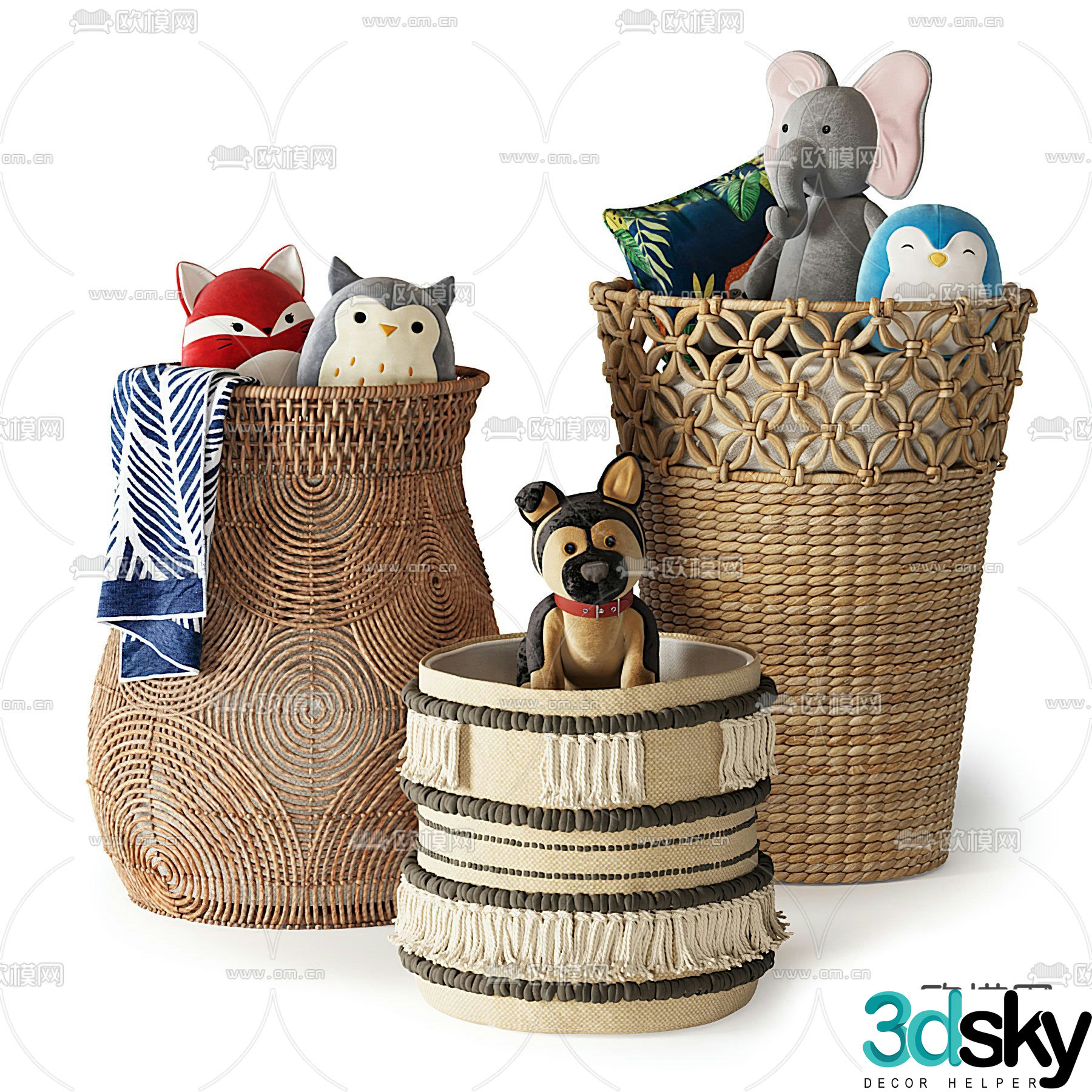 Modern plush toy storage basket 3d model