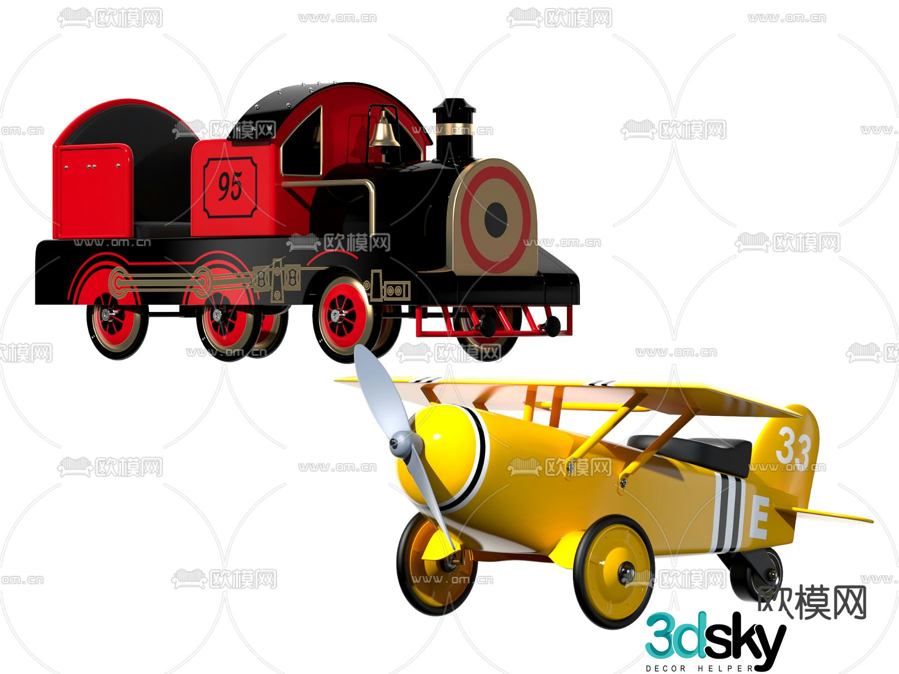 Modern toy airplane train 3d model