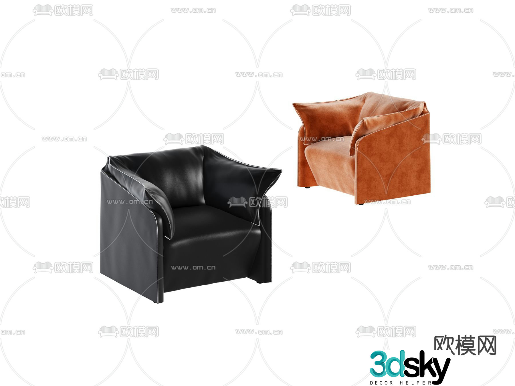 Cassina leather single sofa 3d model