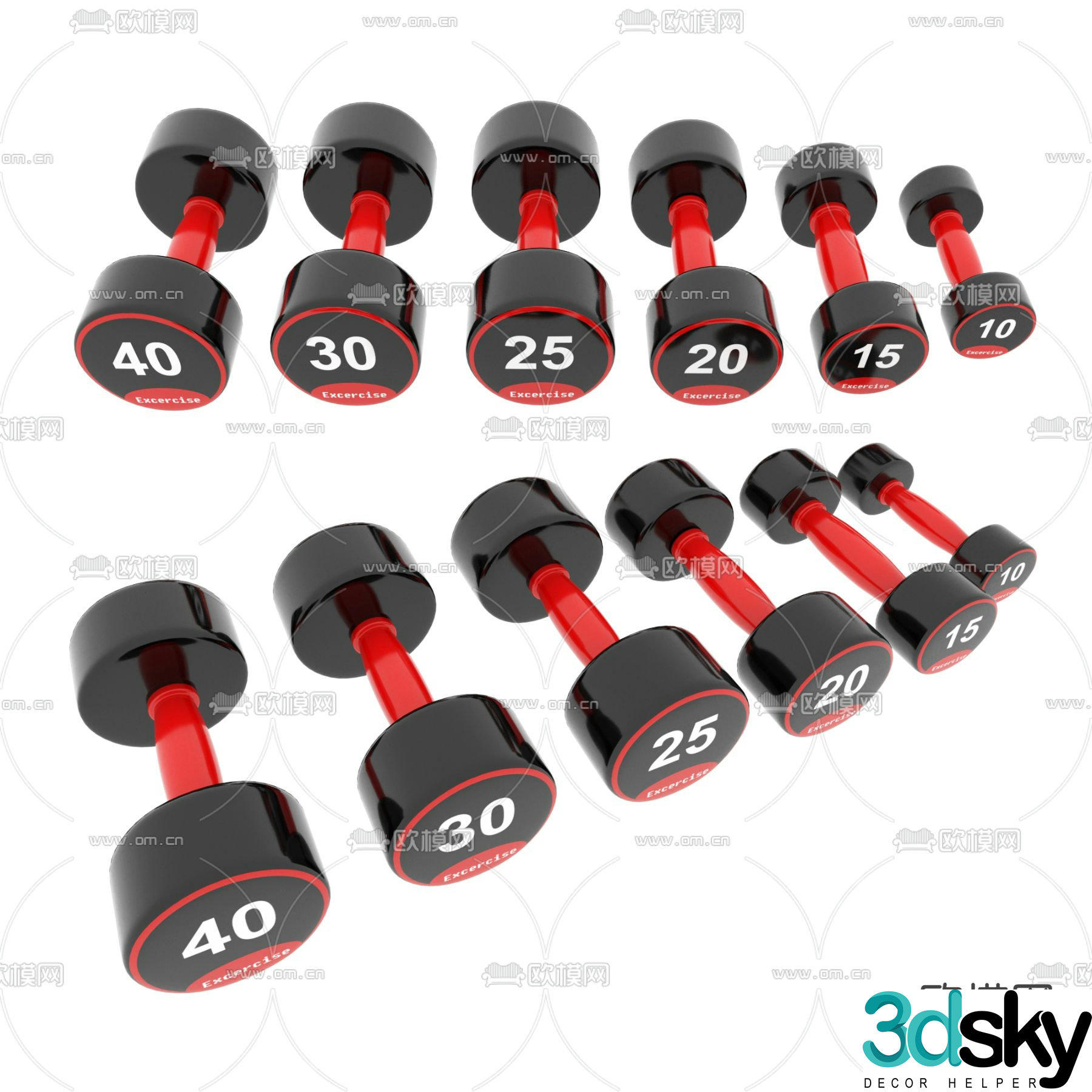 Modern dumbbell barbell weightlifting equipment 3d model