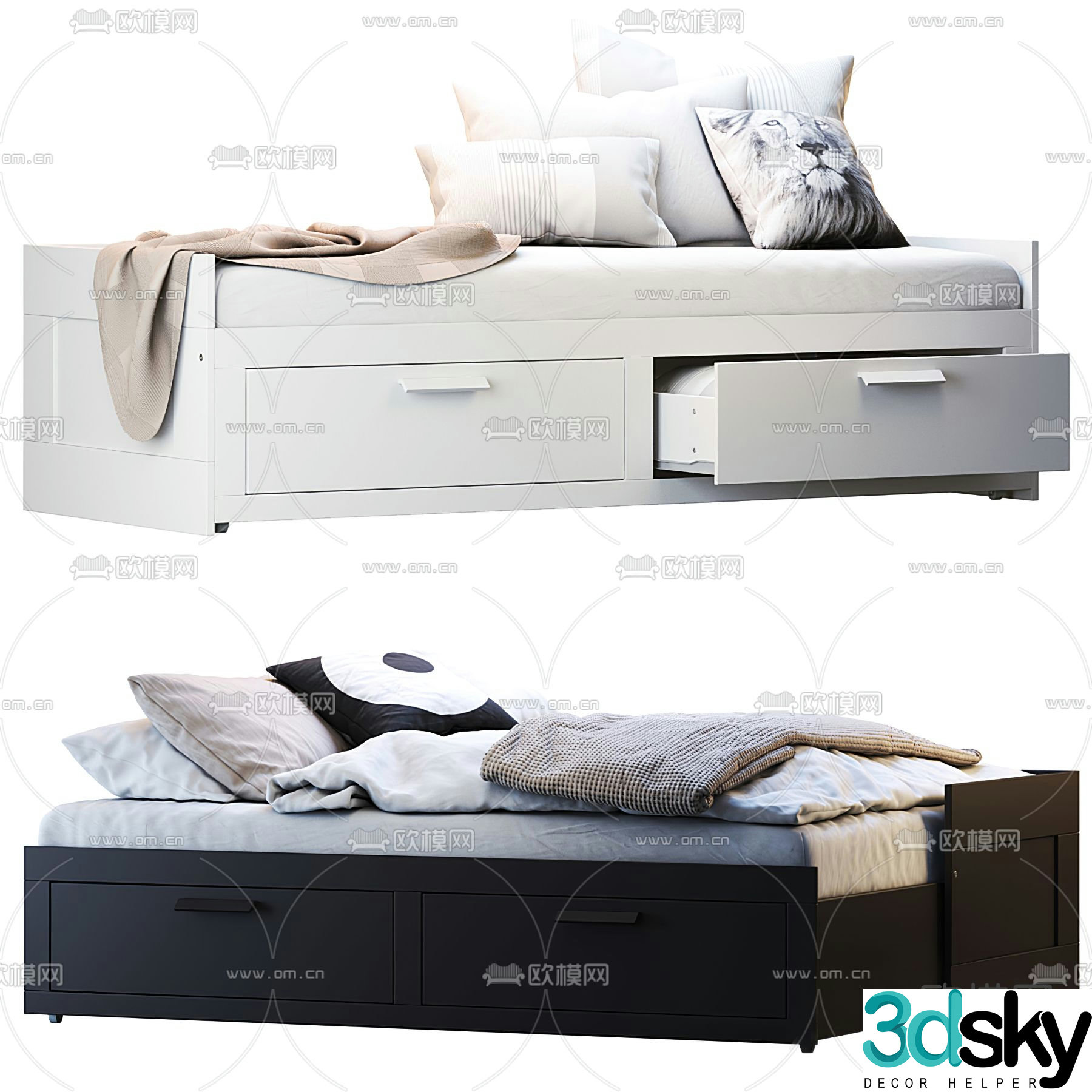 Simple European drawer children’s bed 3D model