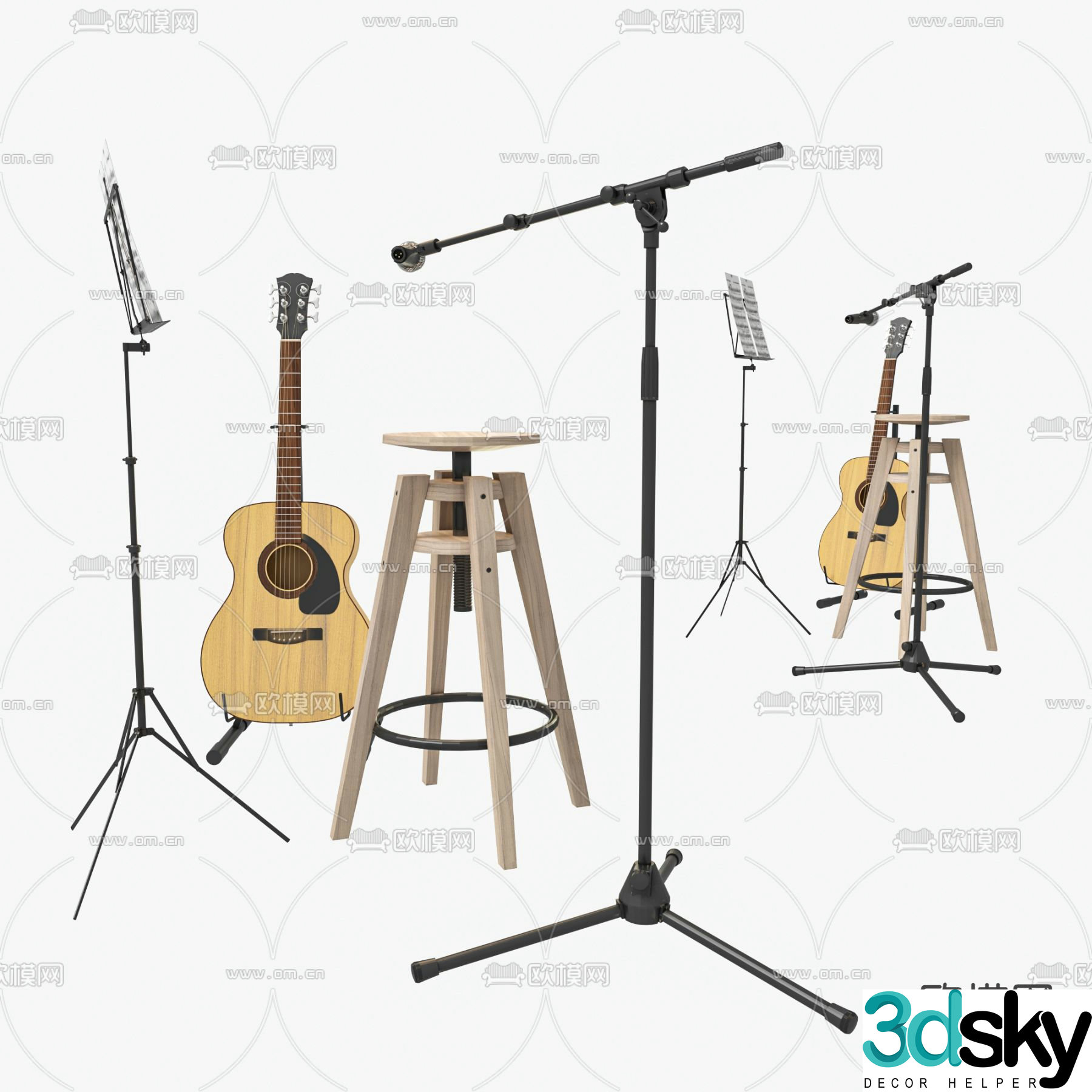 Modern guitar microphone instrument 3d model