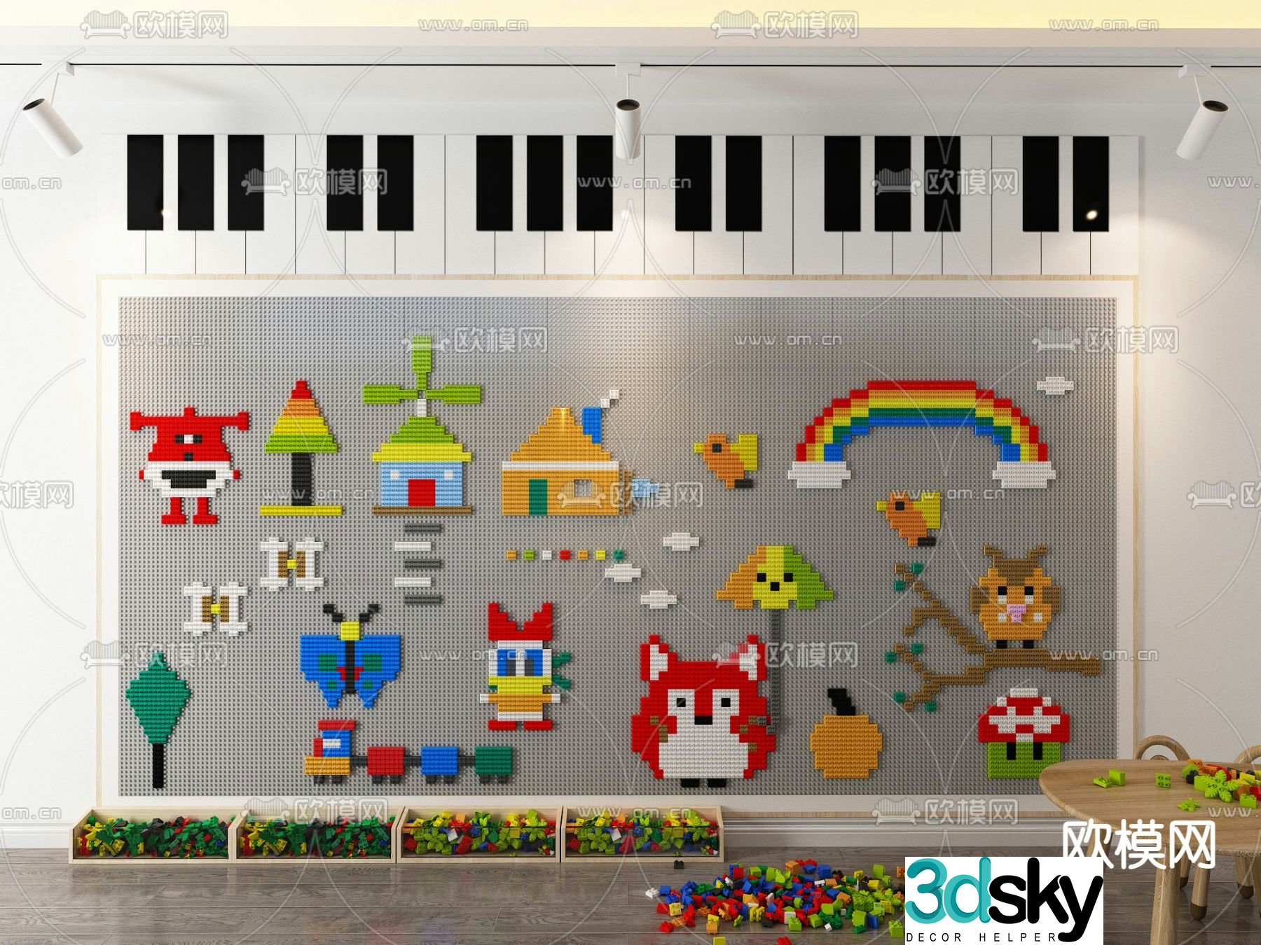 Modern Lego building block wall 3d model