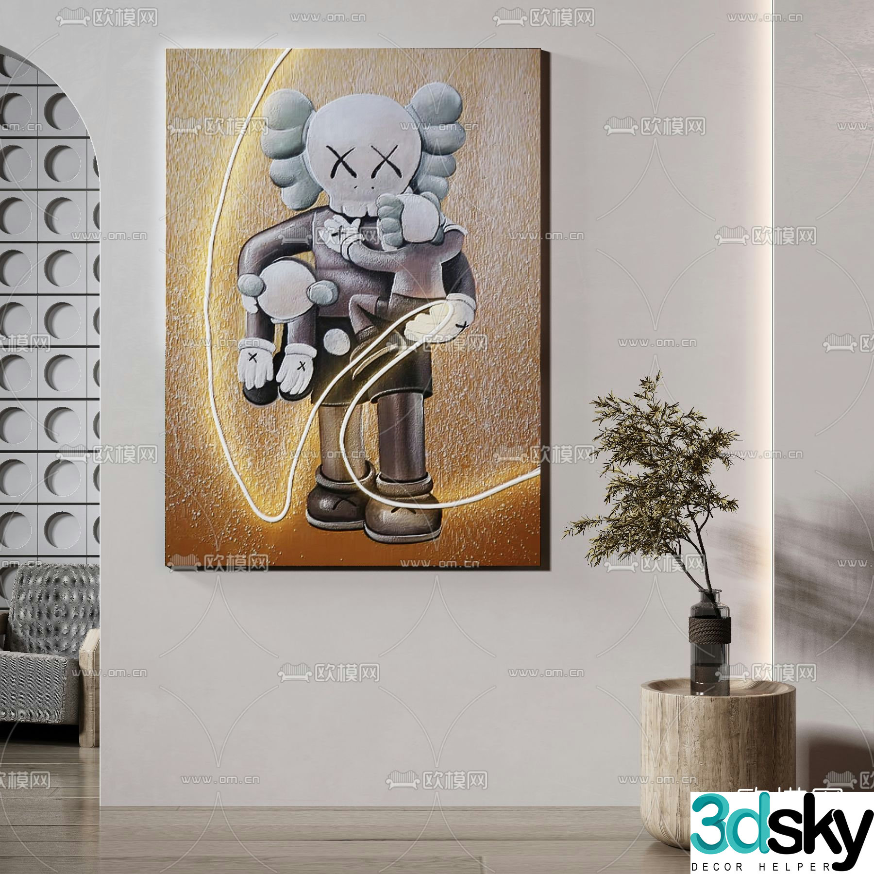 Modern KAWS decorative painting 3d model
