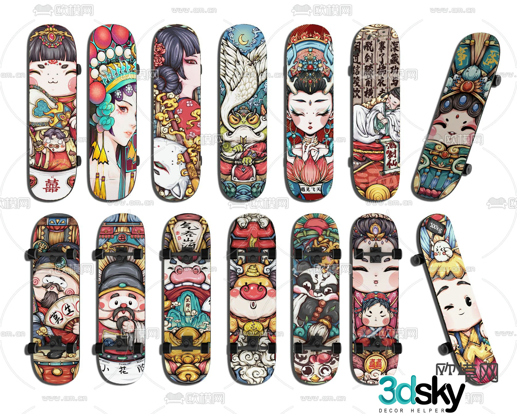 Modern graffiti skateboard 3d model