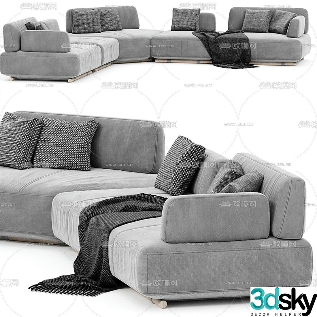 Natuzzi modern fabric corner sofa 3d model