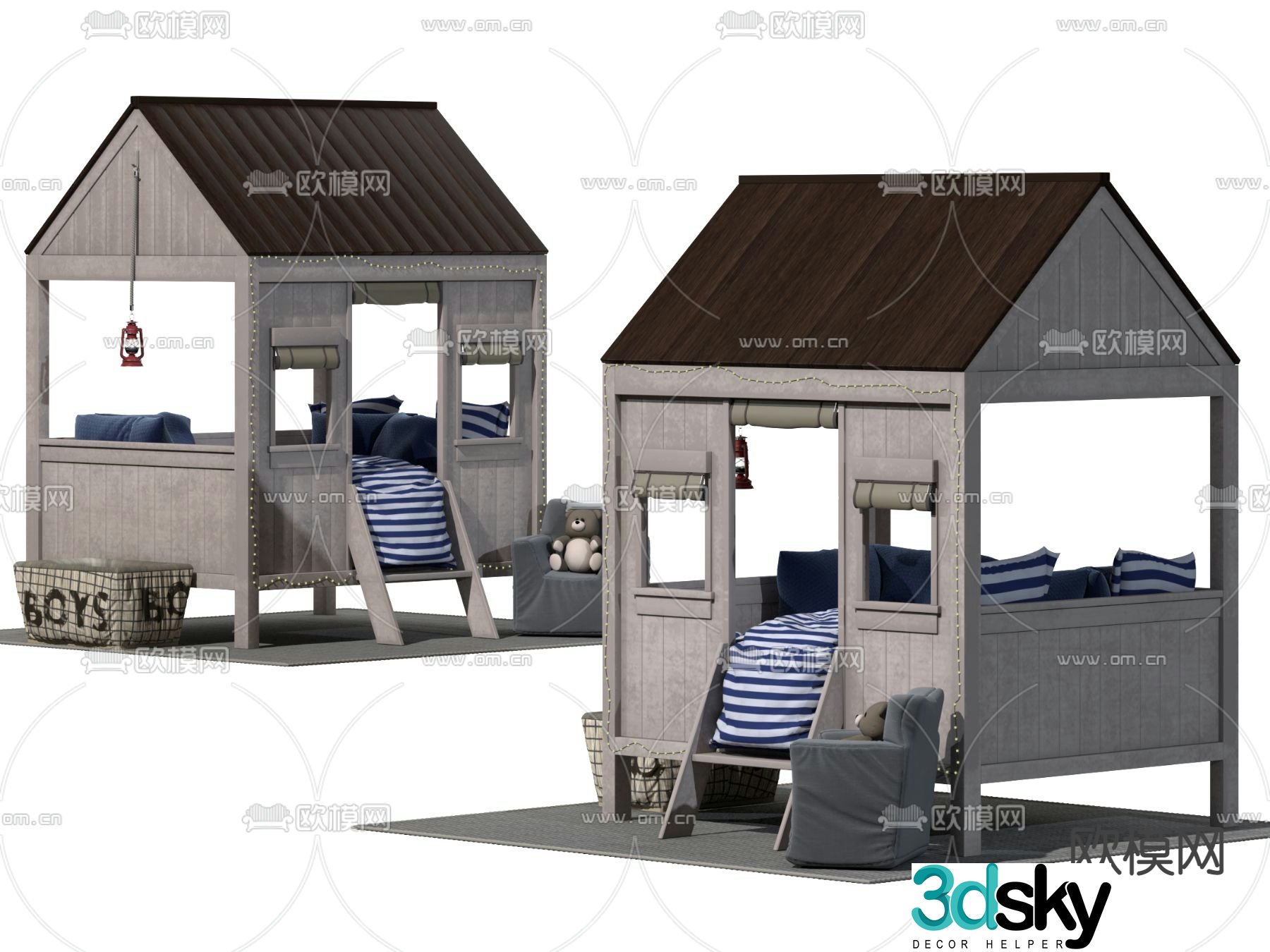 Modern wooden house children’s bed 3d model