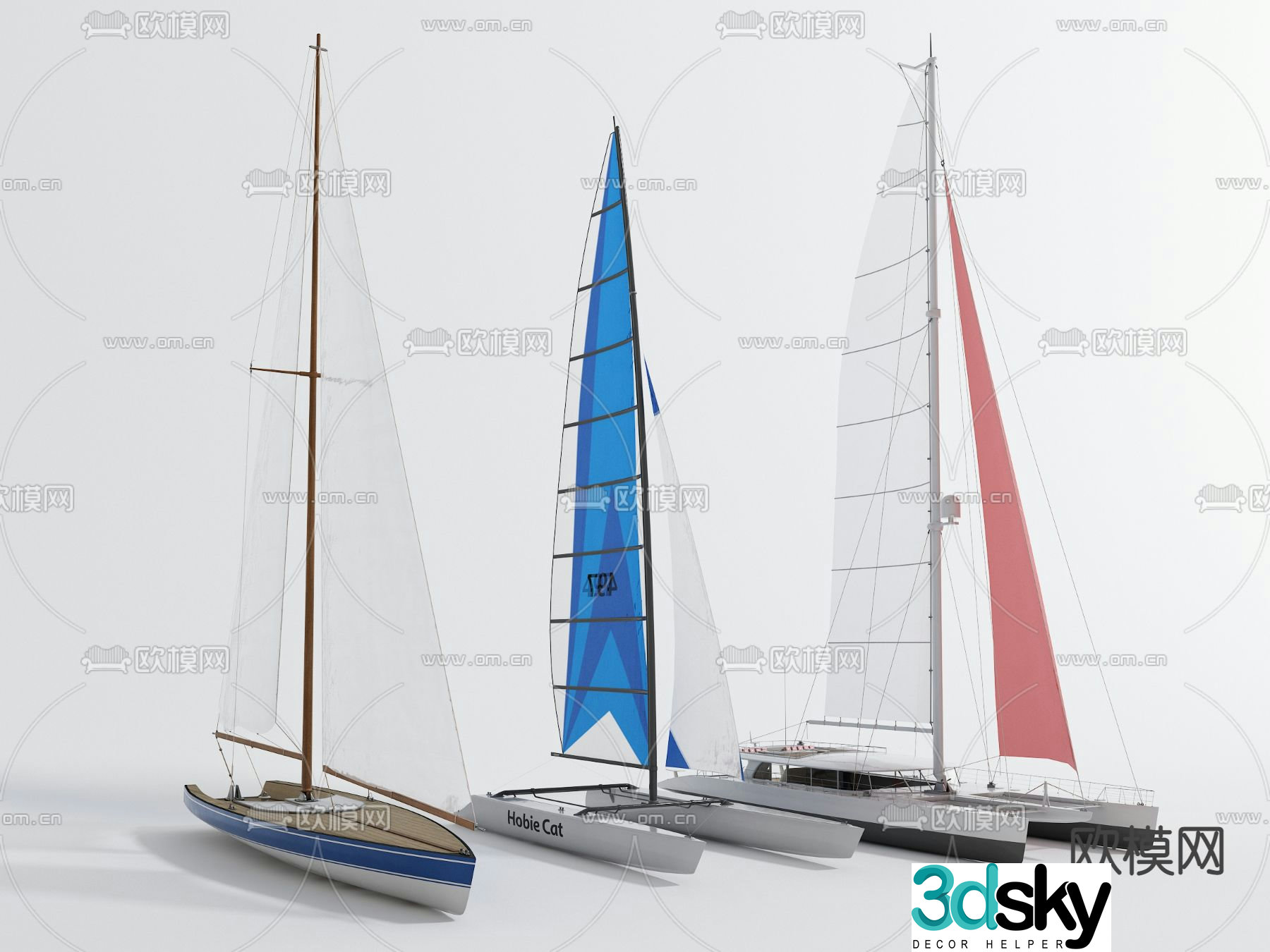 Modern sailing speedboat lifeboat 3d model