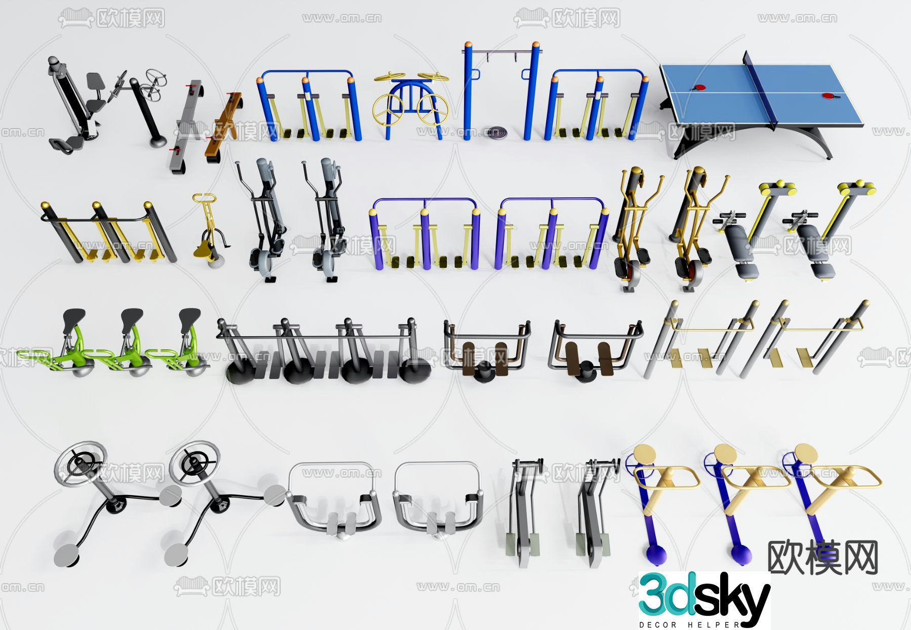 Modern fitness equipment outdoor sports equipment 3d model