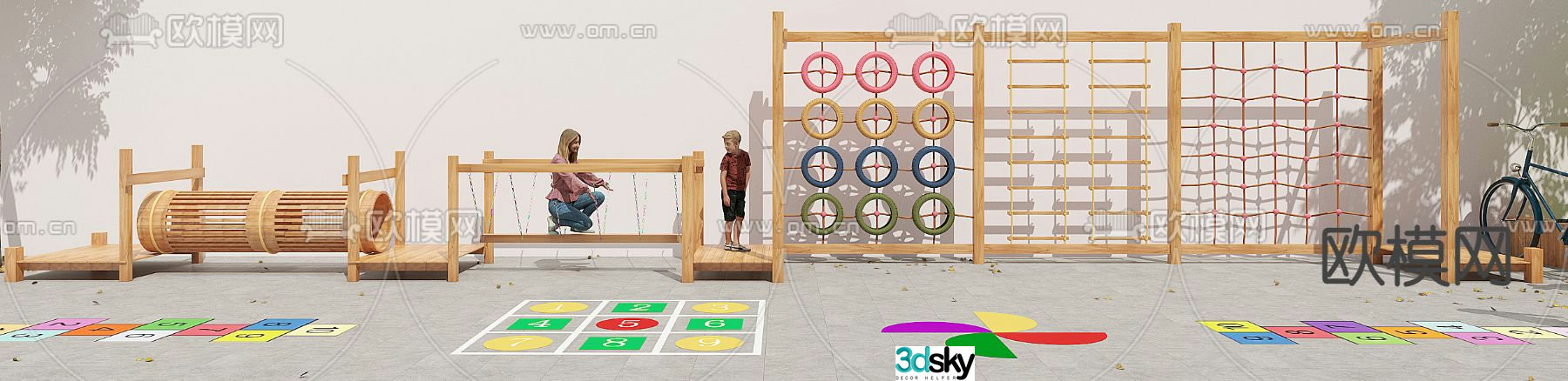3D model of modern kindergarten swing bridge climbing equipment