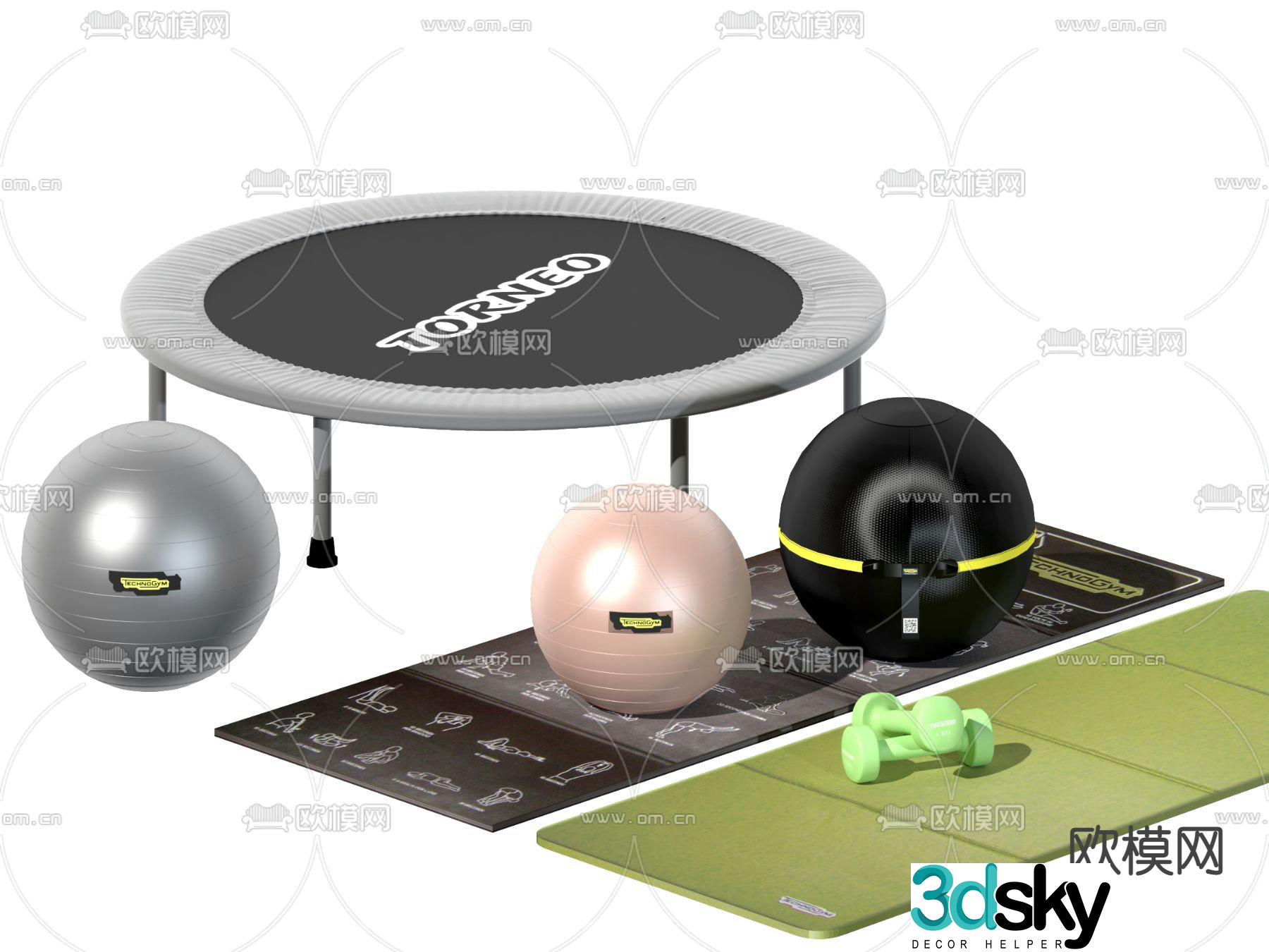 Modern trampoline yoga fitness equipment 3d model