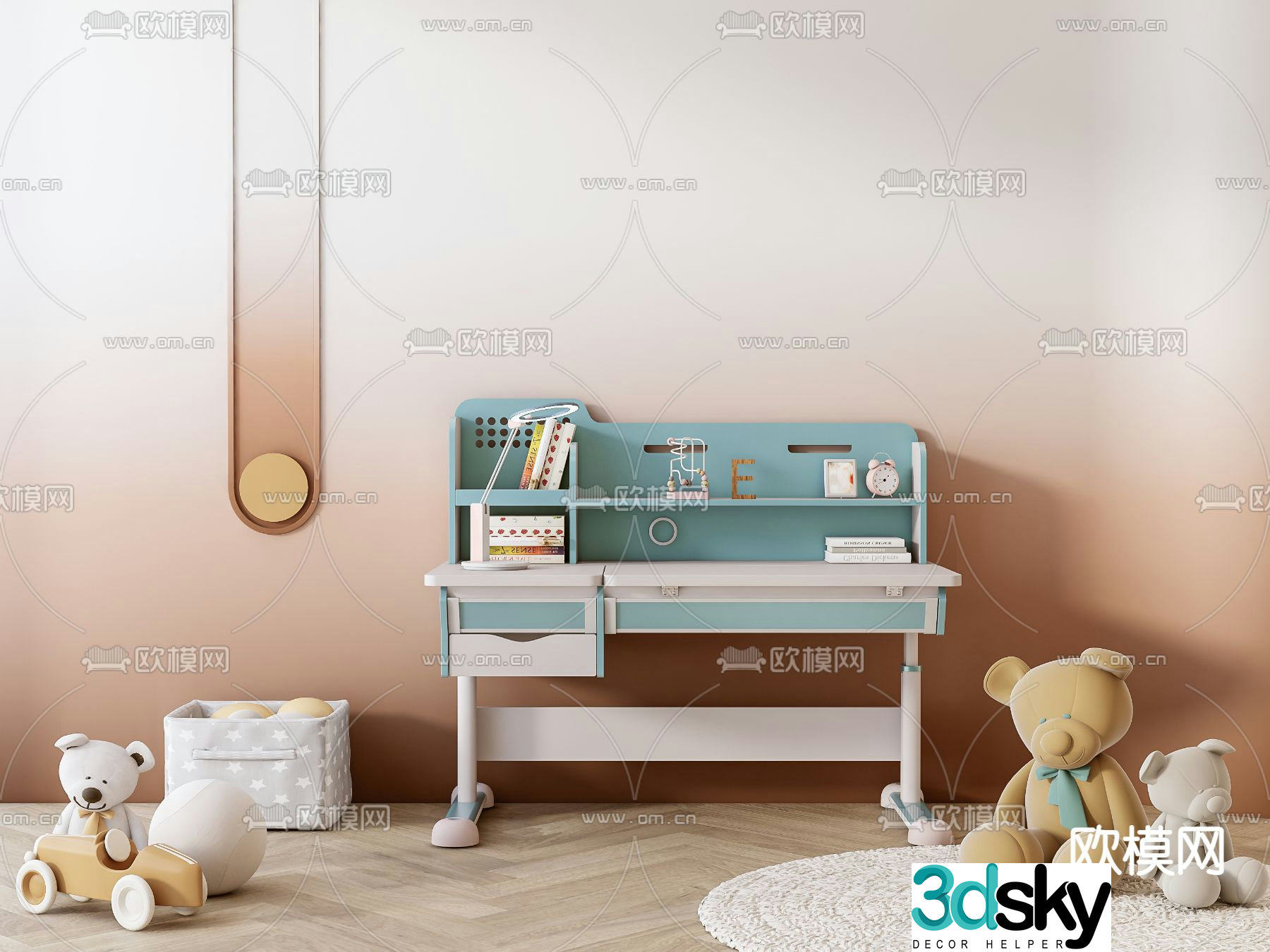 Modern children’s study table 3d model