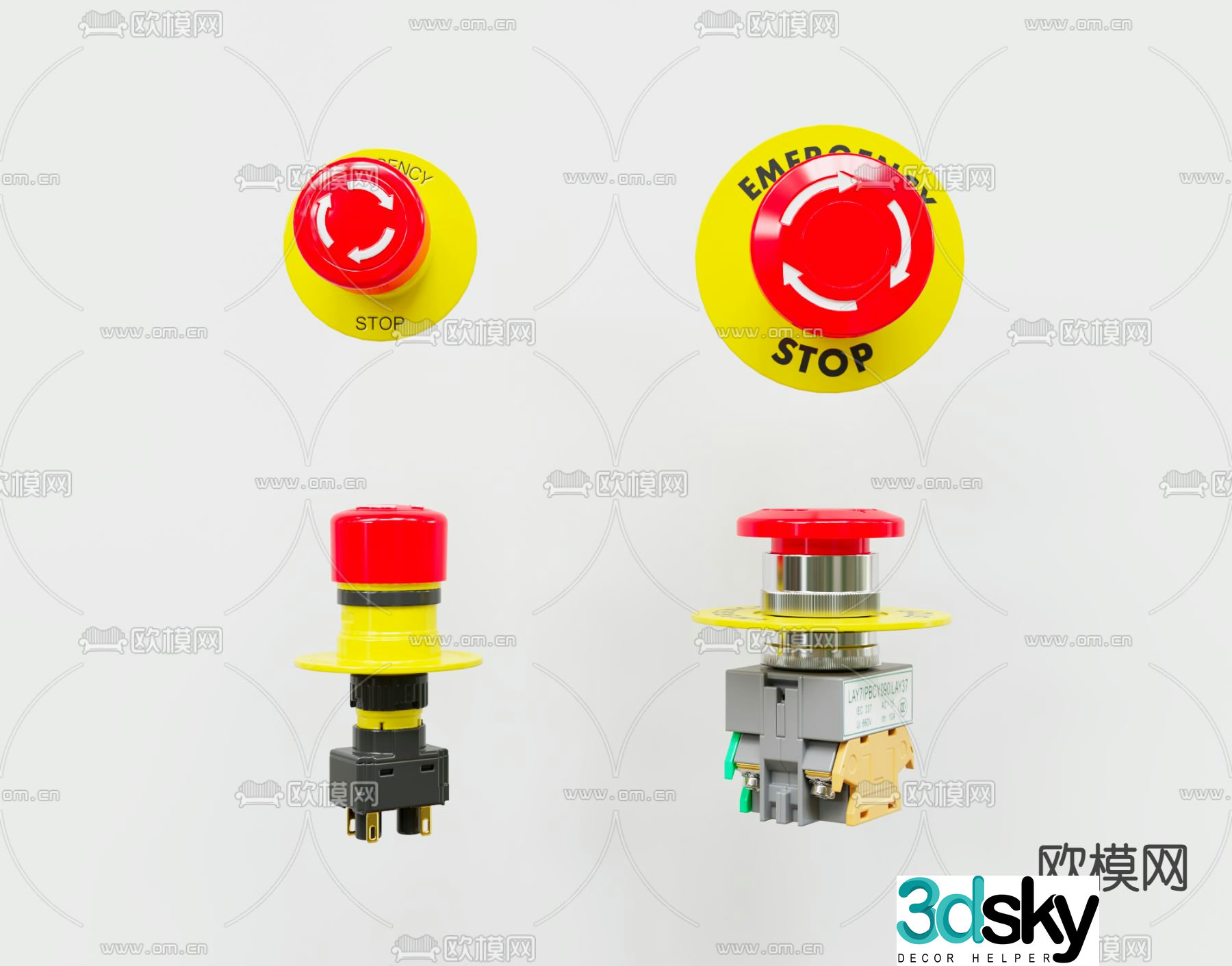 Modern fire emergency stop button switch 3d model