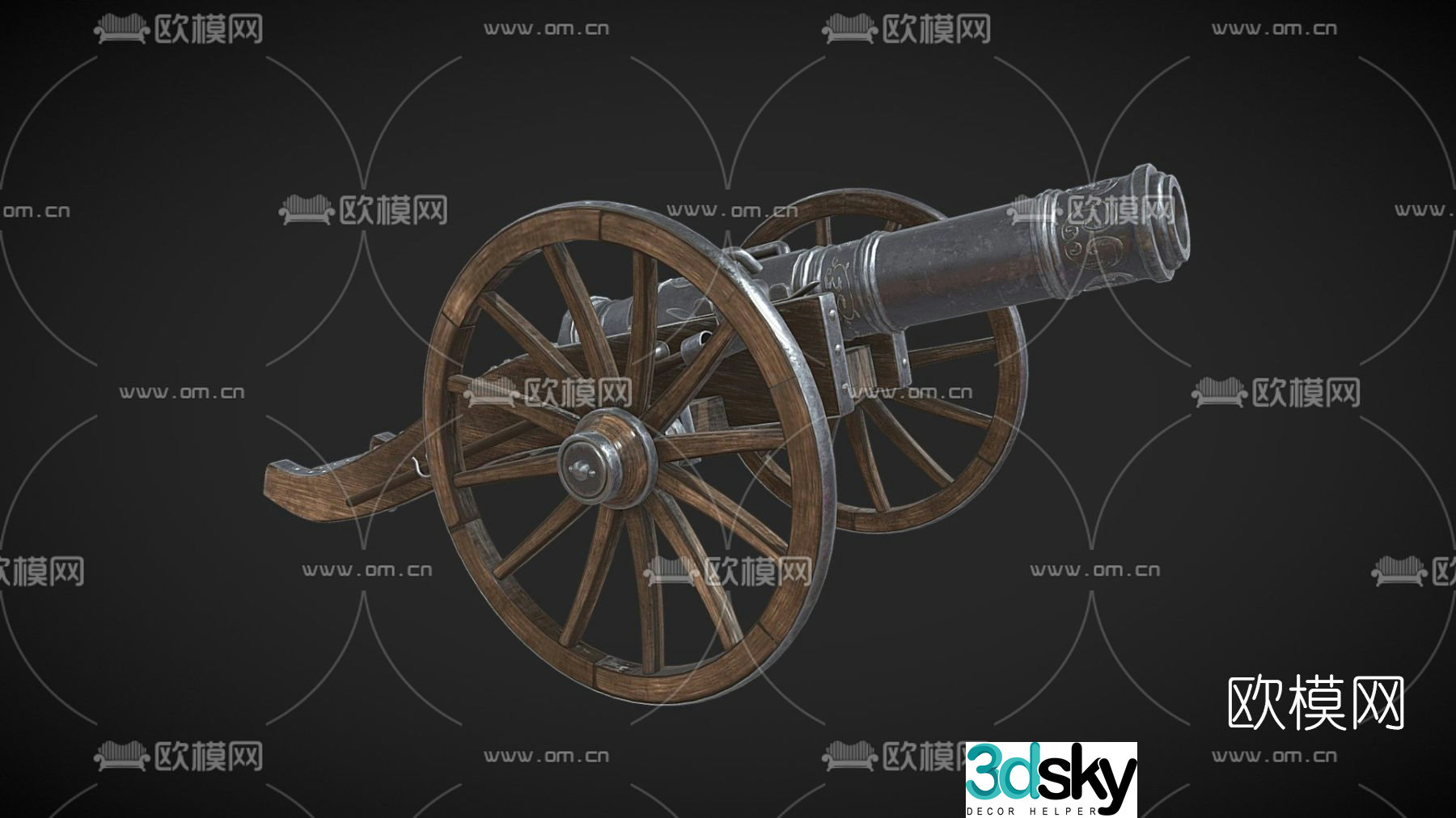 Industrial style military cannon free 3d model