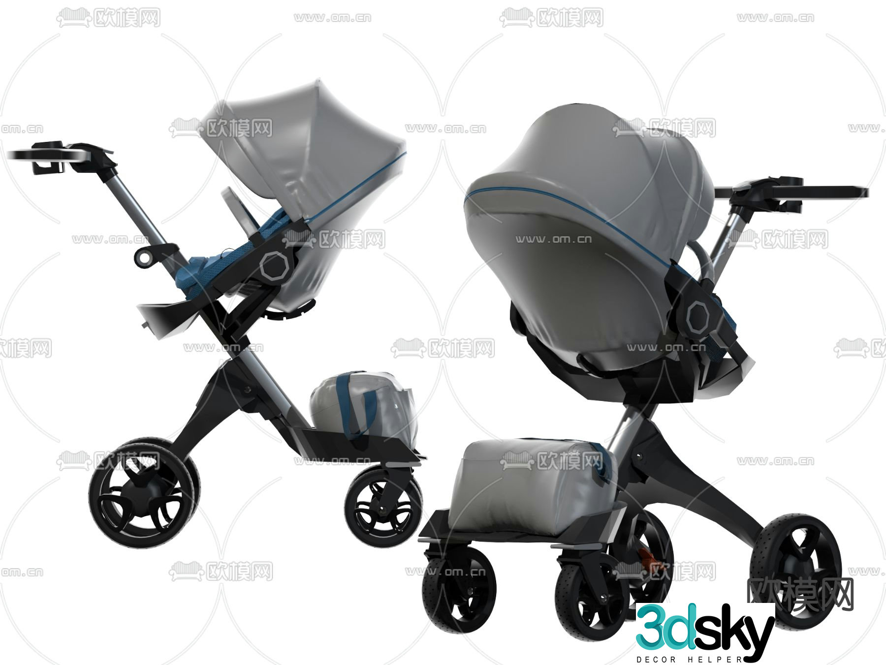 Modern baby stroller 3d model