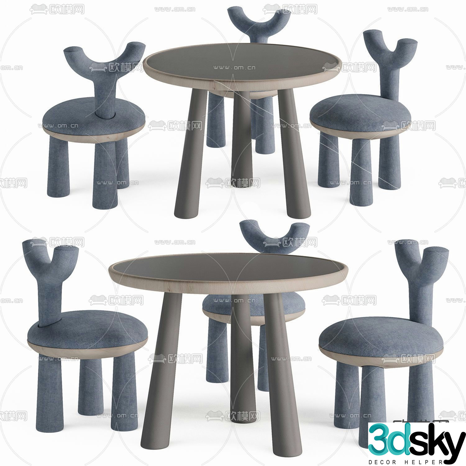 Nordic fabric croissant children’s table and chair 3D model