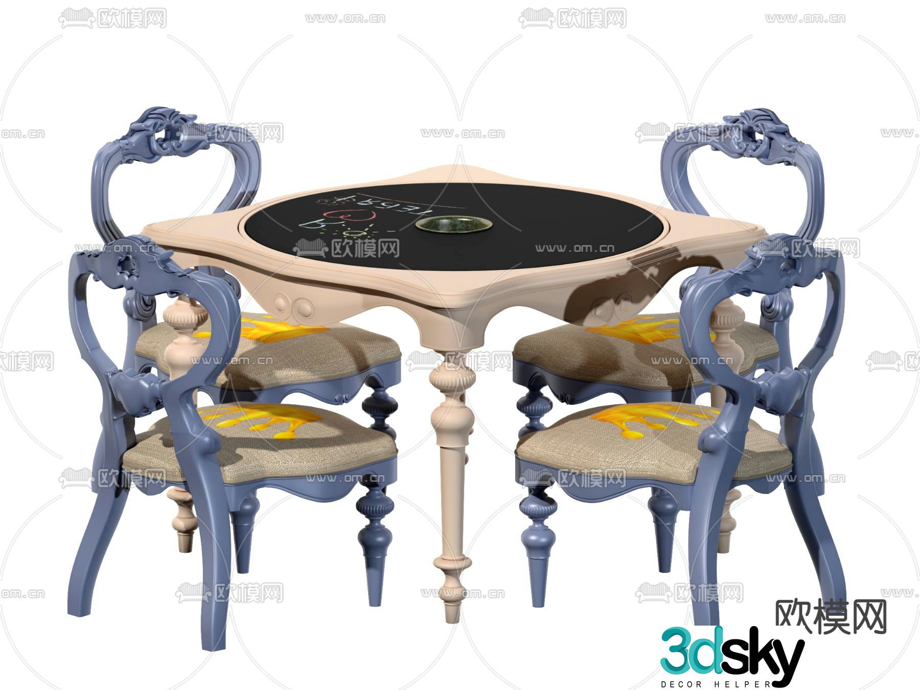European style children’s table and chair 3d model