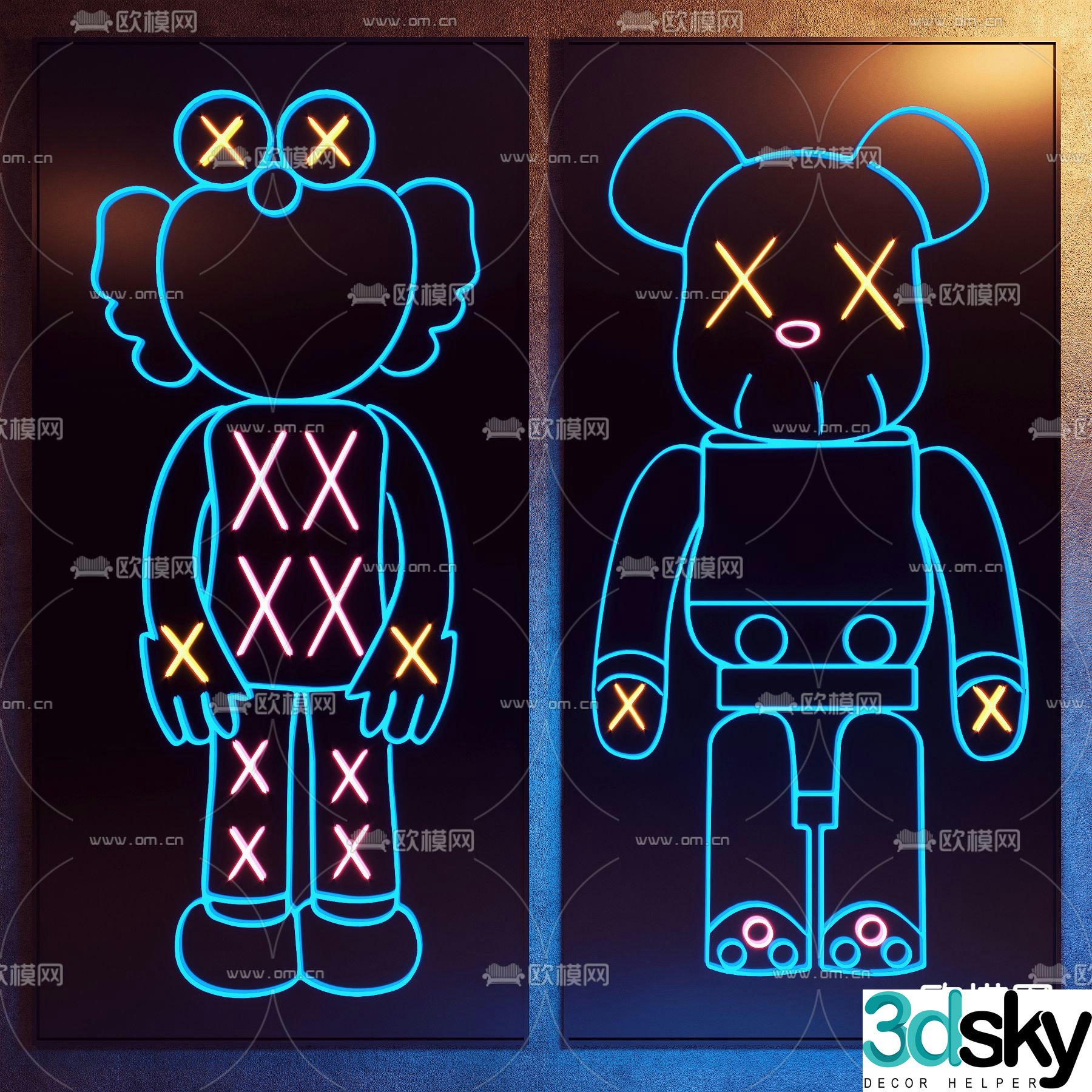 Modern kaws neon decorative light 3d model