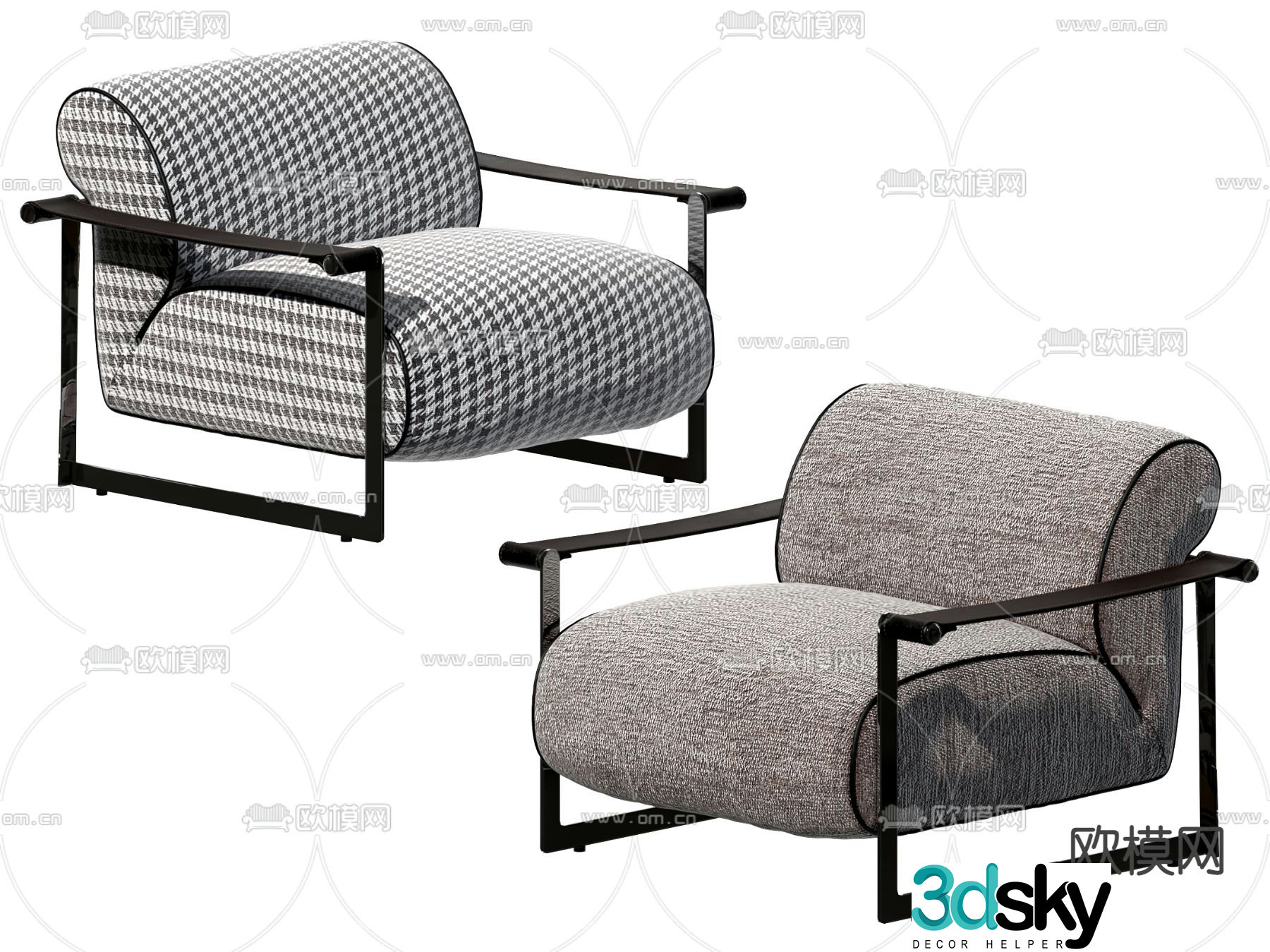 B&B Italia modern fabric houndstooth lounge chair 3d model