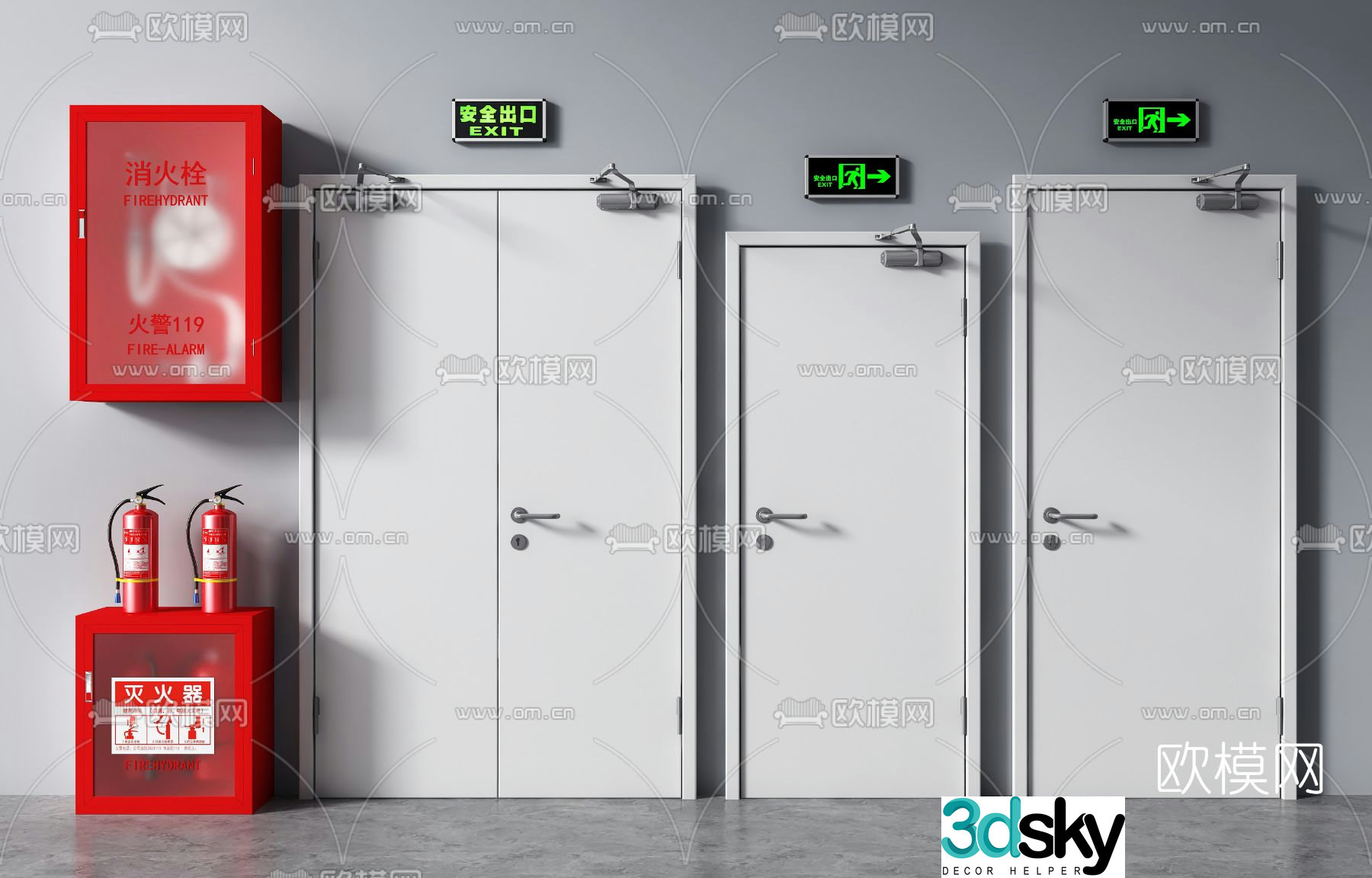 Fire door fire door fire hydrant fire extinguisher 3d model