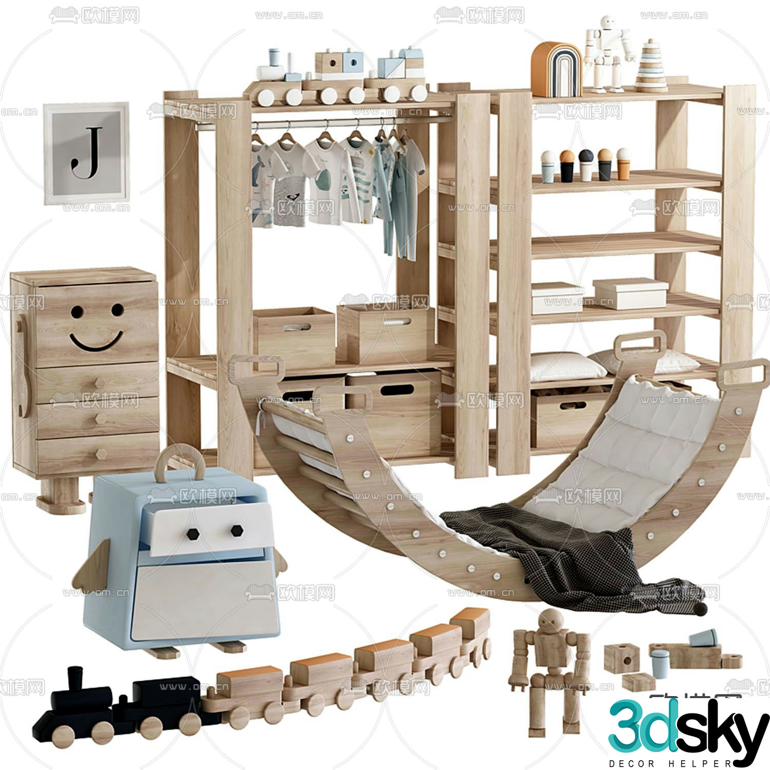 Nordic solid wood children’s cabinet 3D model