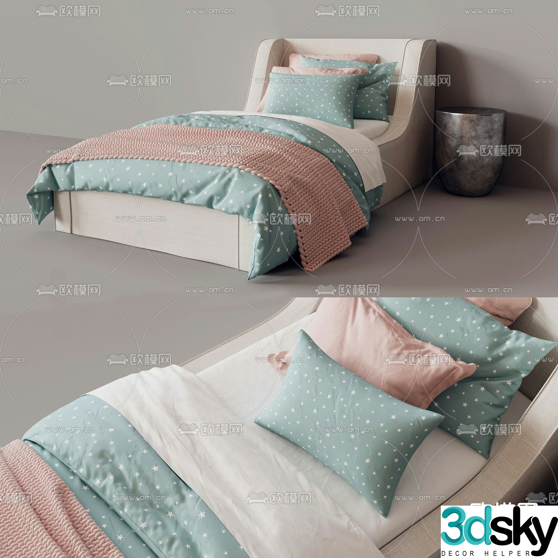 Modern warm fabric children’s bed 3D model