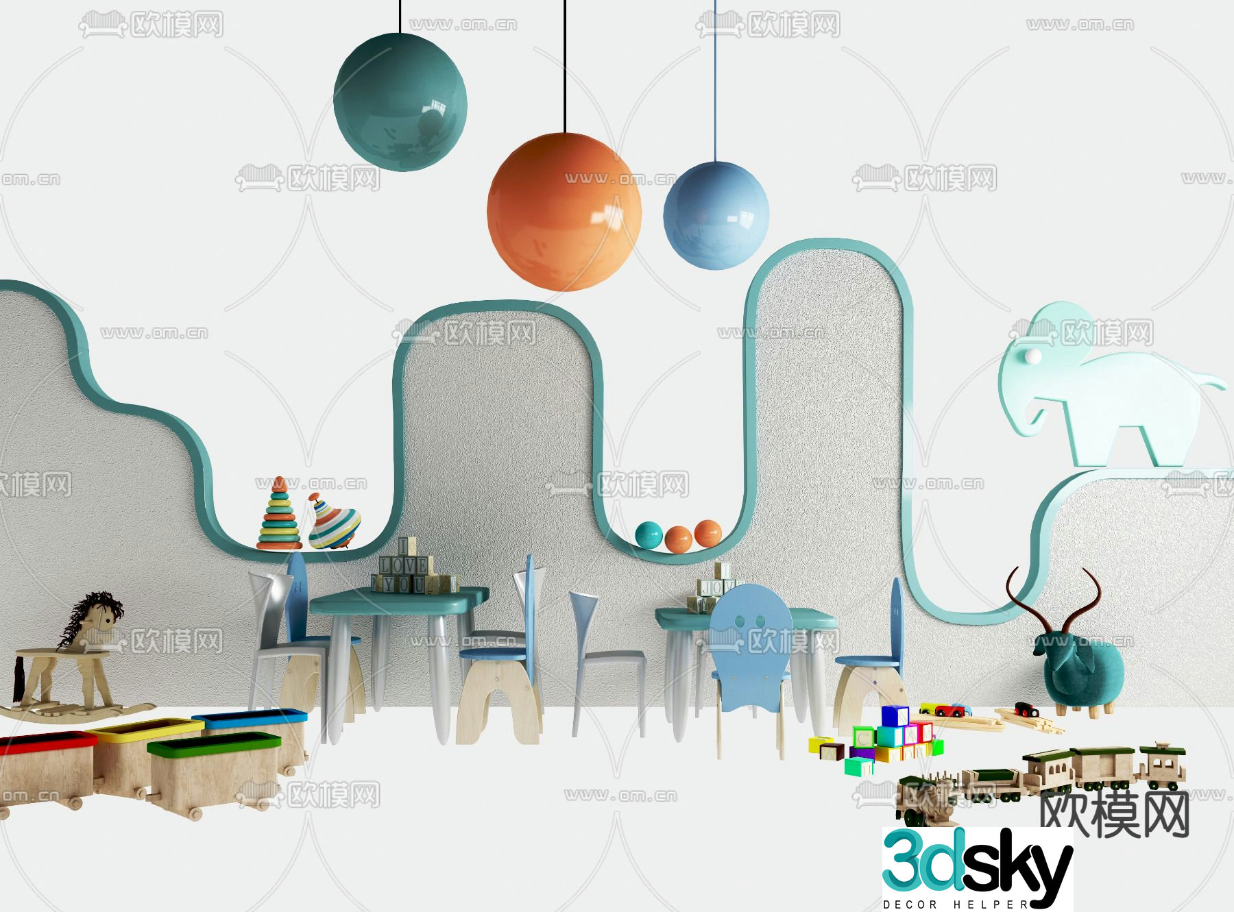 Modern kindergarten children’s tables and chairs 3d model