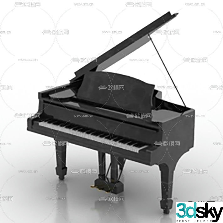 European retro solid wood grand piano free 3d model