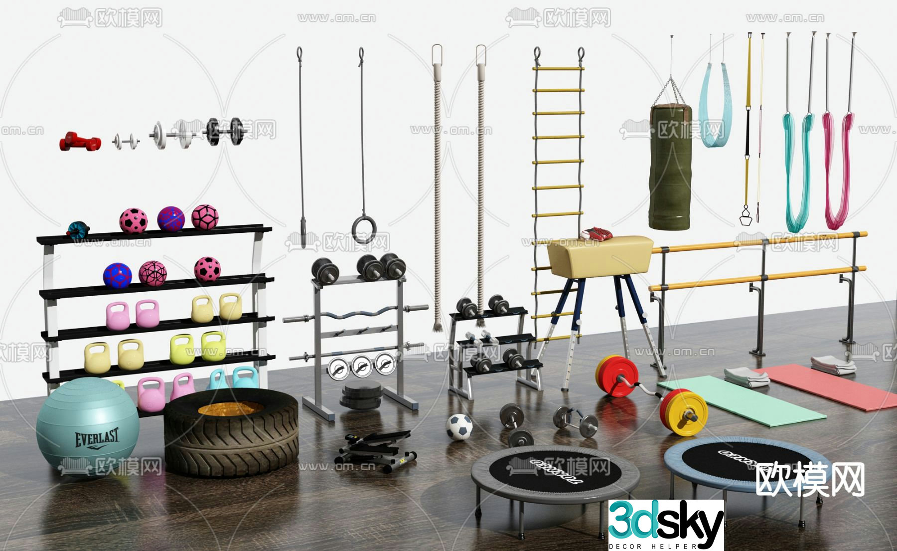 Modern fitness equipment combination 3d model