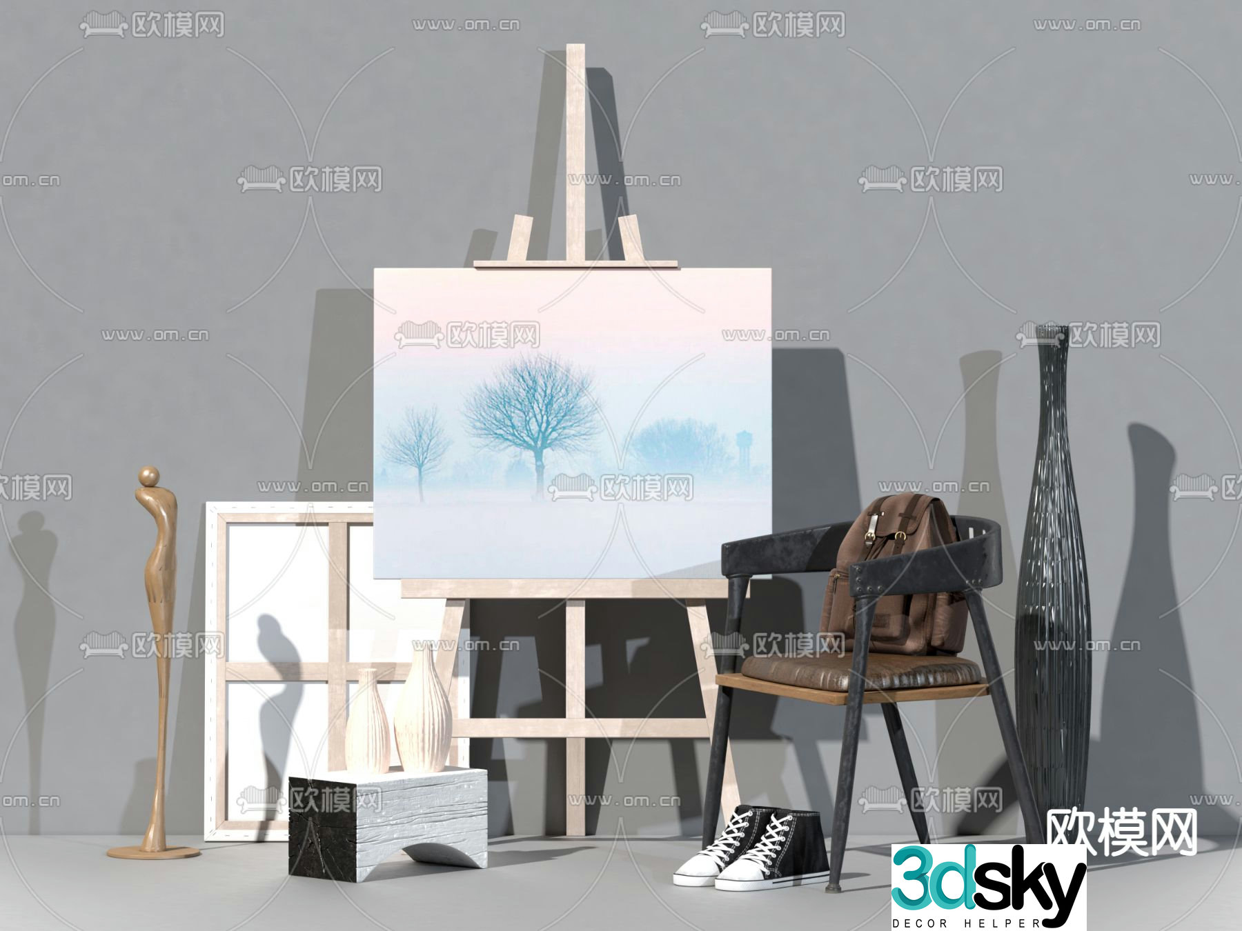Modern easel painting tool 3d model