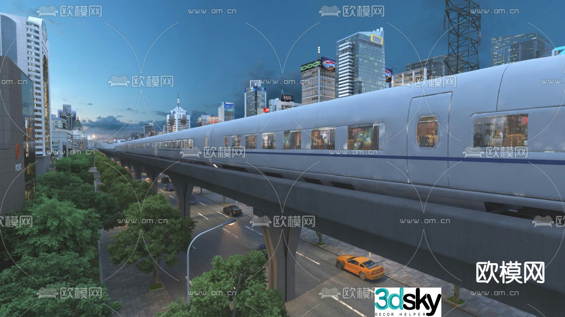 3D model of modern urban high-speed railway viaduct