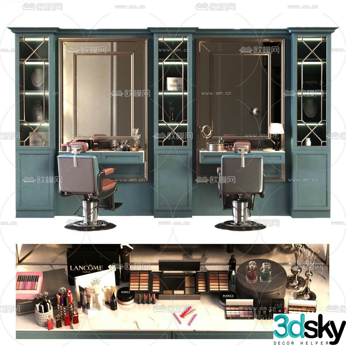 American barber table and chair barber equipment d model