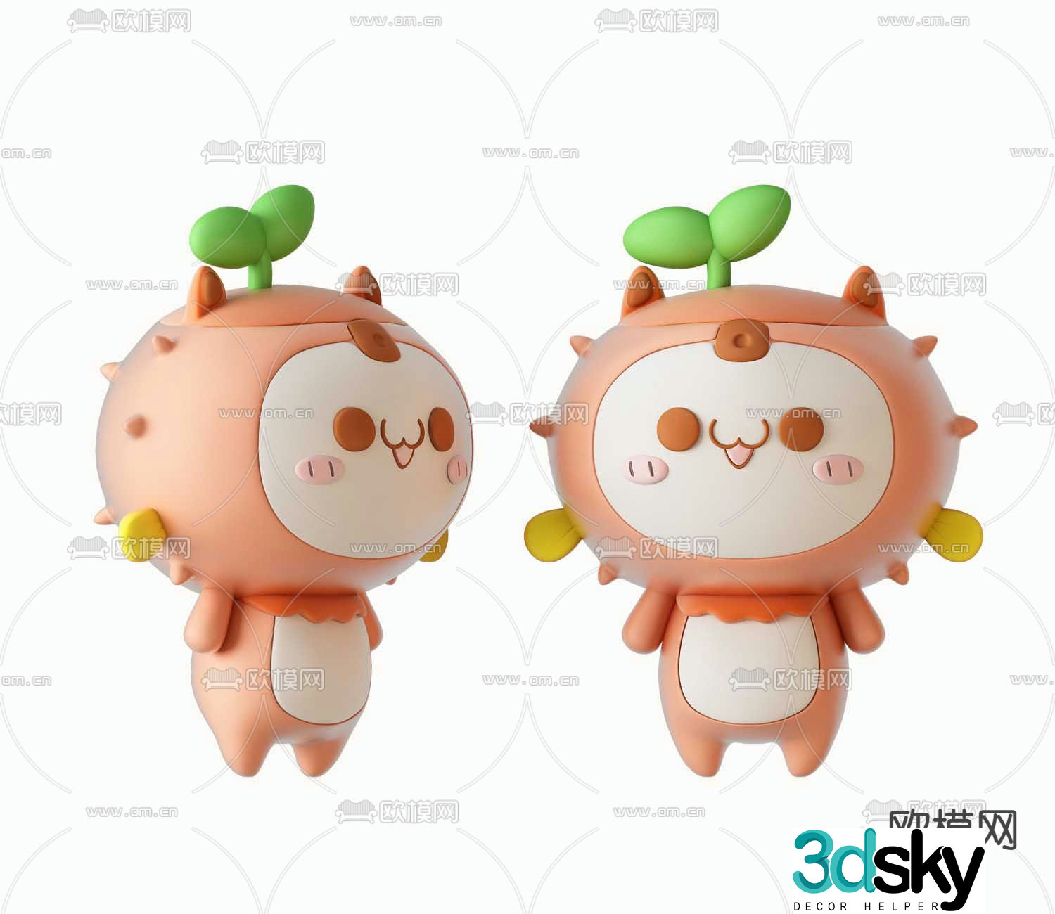 Modern long grass face dumpling doll hand figure 3D model