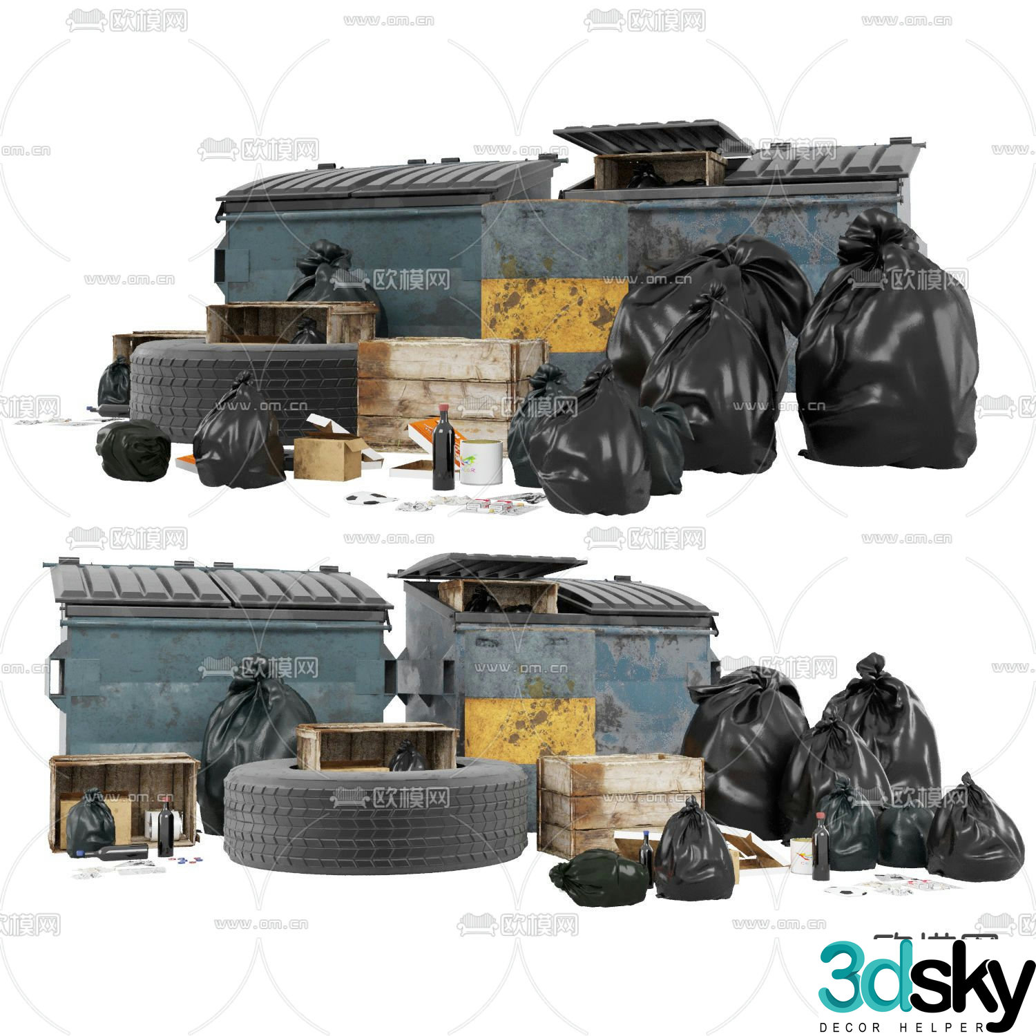 Modern garbage truck trash can garbage 3d model